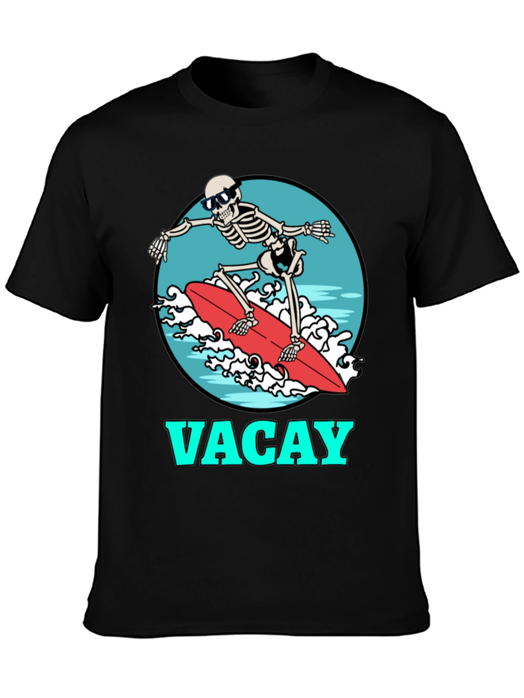 Vacay Skeleton Surfing T-Shirt - Black Graphic Tee