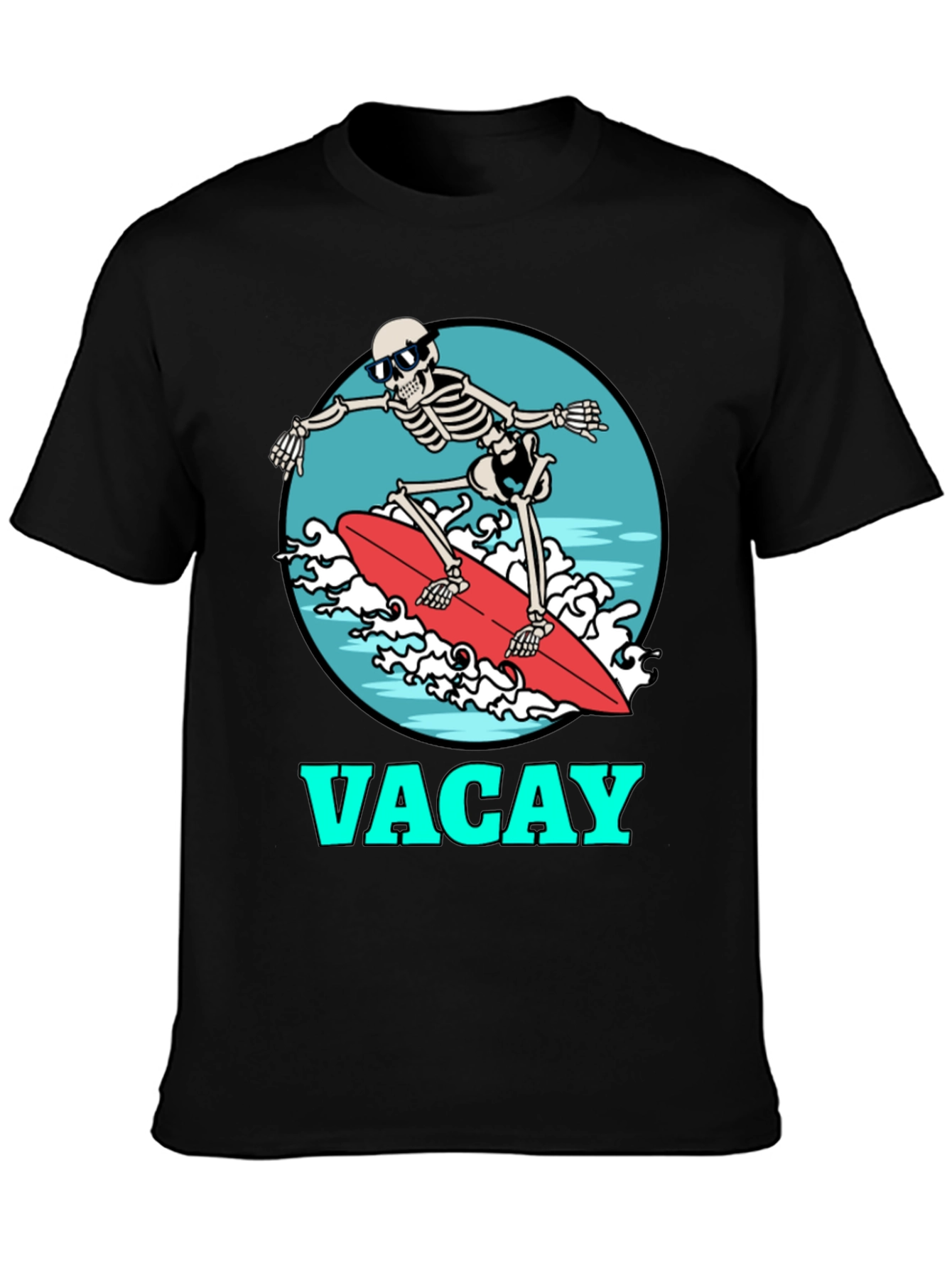 Vacay Skeleton Surfing T-Shirt - Black Graphic Tee