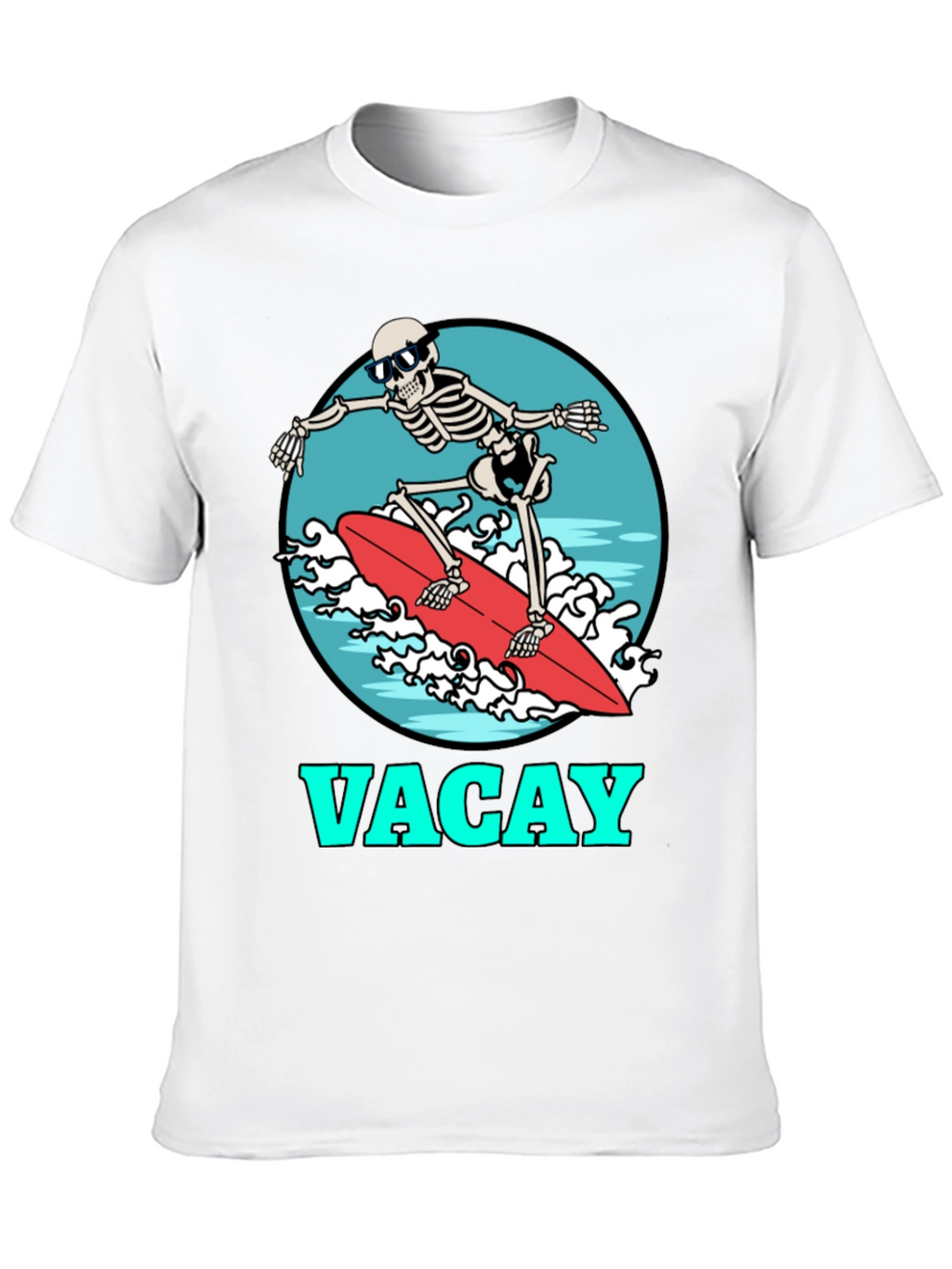 Vacay Skeleton Surfing T-Shirt - Black Graphic Tee