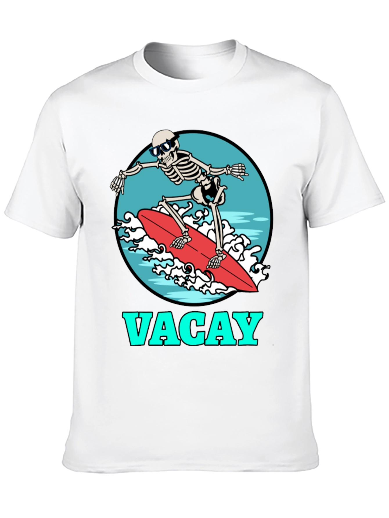 Vacay Skeleton Surfing T-Shirt - Black Graphic Tee
