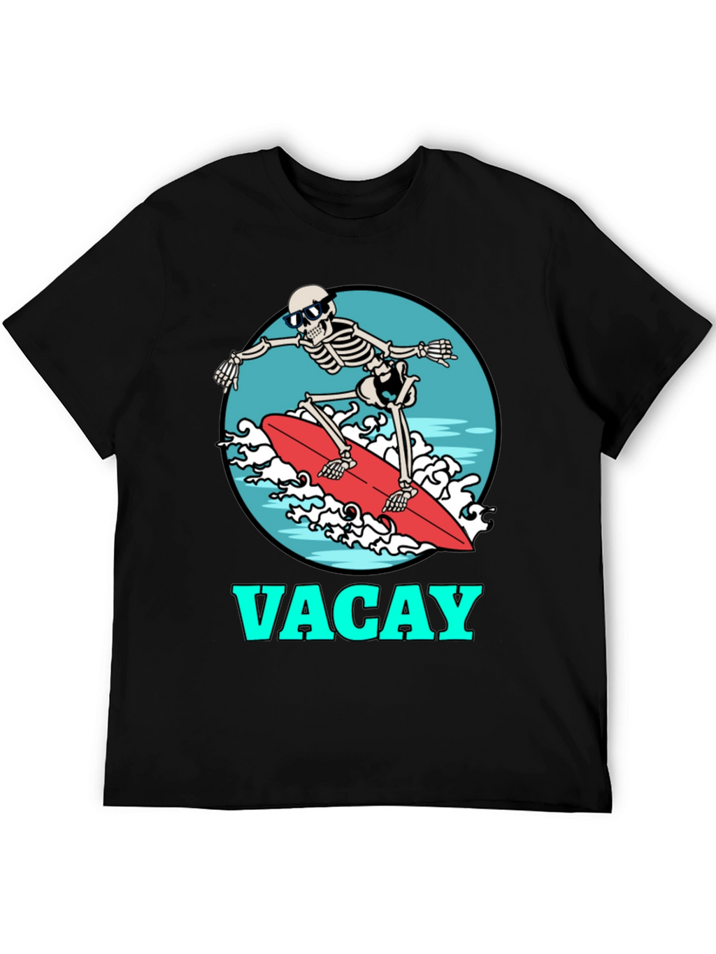 Vacay Skeleton Surfing T-Shirt - Black Graphic Tee