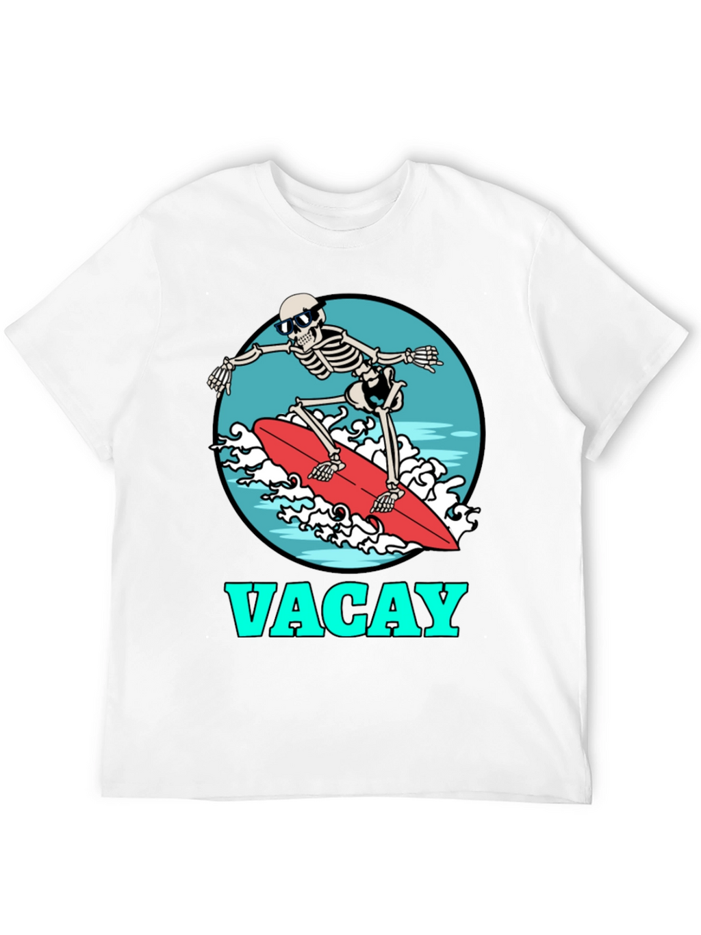 Vacay Skeleton Surfing T-Shirt - Black Graphic Tee