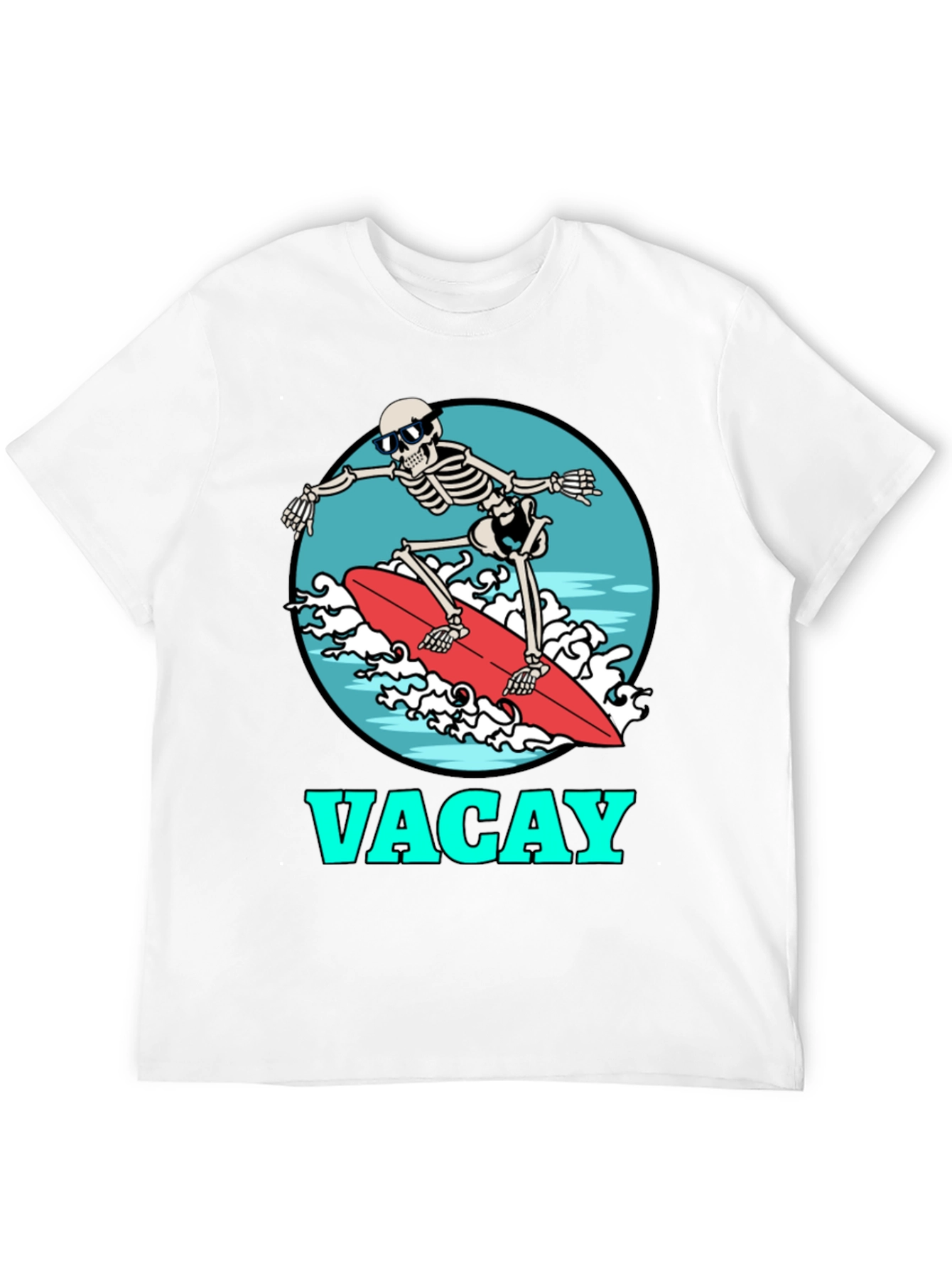 Vacay Skeleton Surfing T-Shirt - Black Graphic Tee