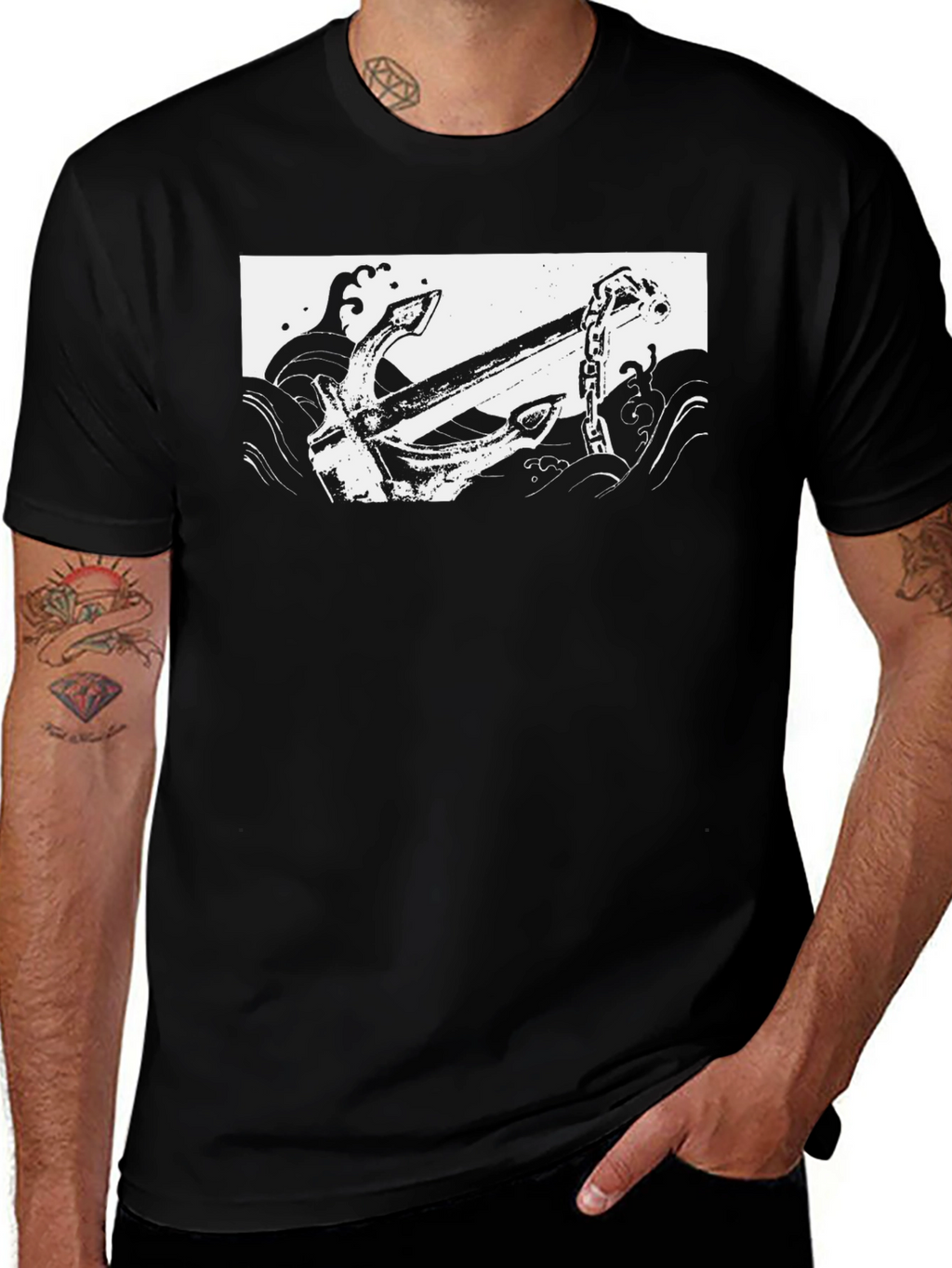 Black T-Shirt with Anchor Graphic Print