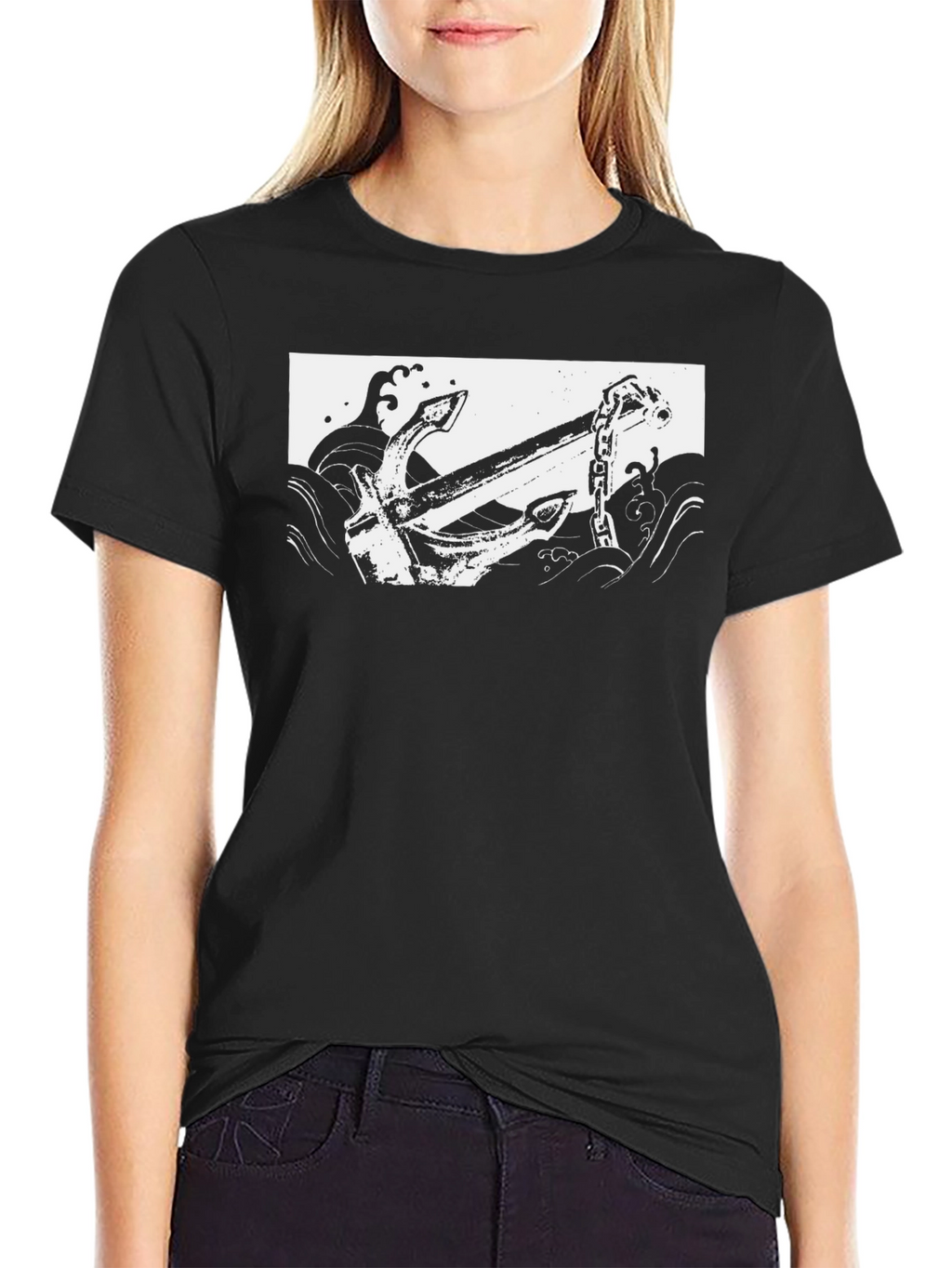 Black T-Shirt with Anchor Graphic Print