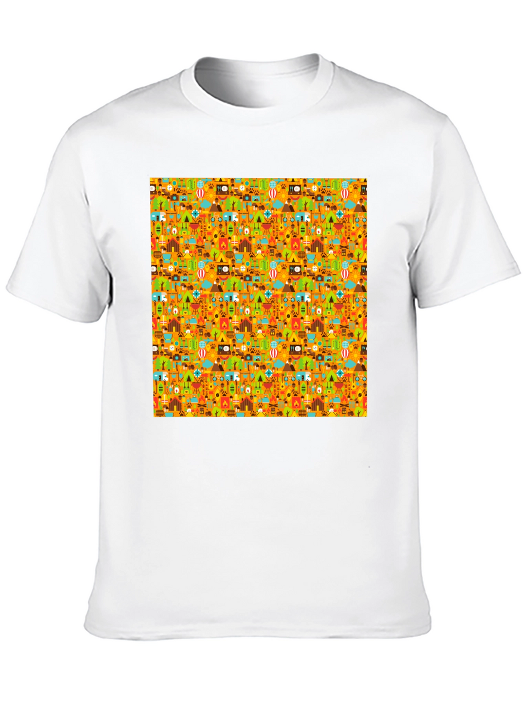 Camping Pattern Mens Black T-Shirt