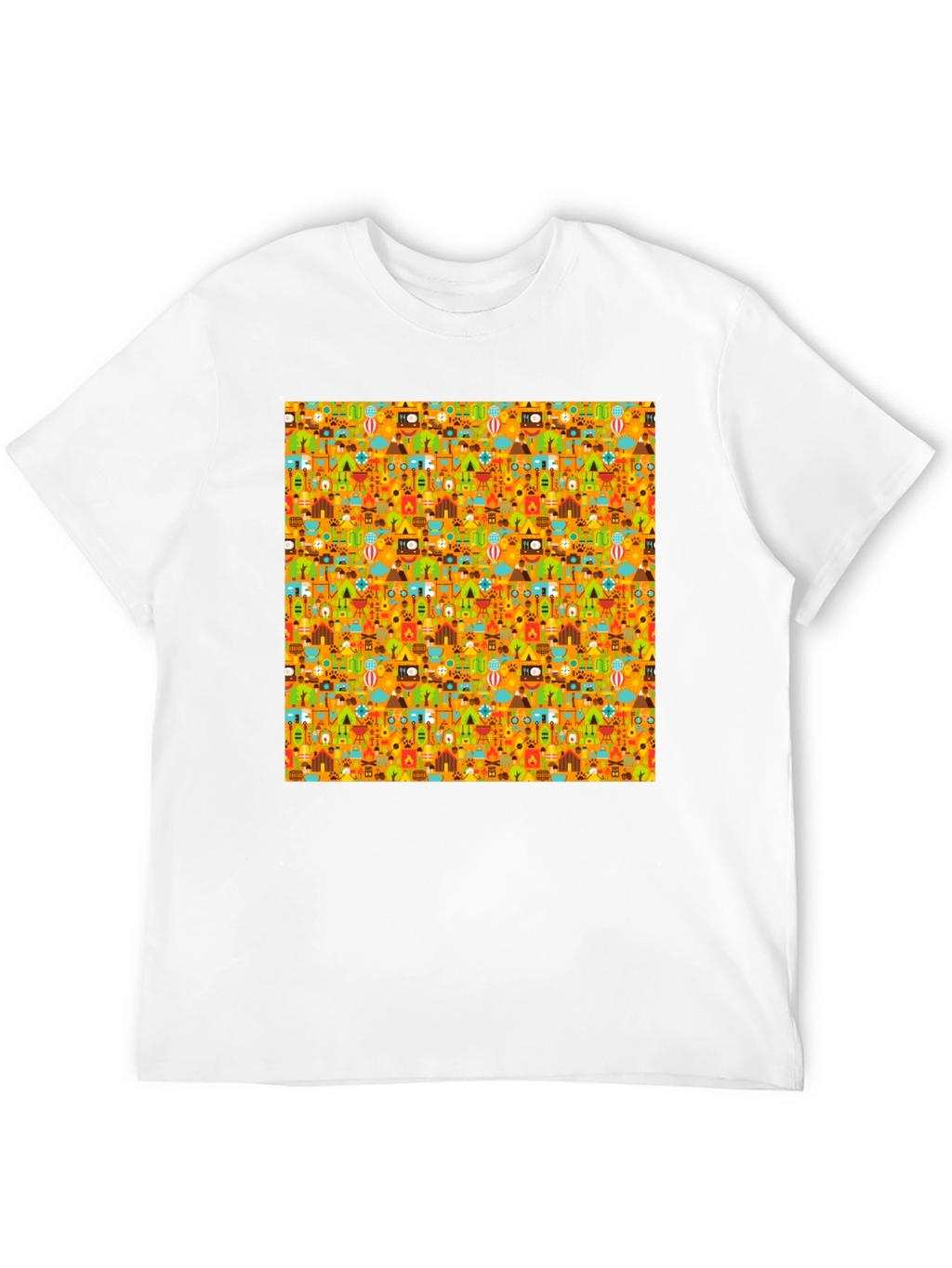 Camping Pattern Mens Black T-Shirt