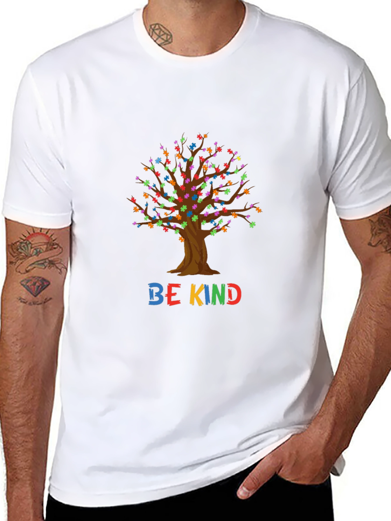 Be Kind Tree Puzzle Piece Graphic T-Shirt