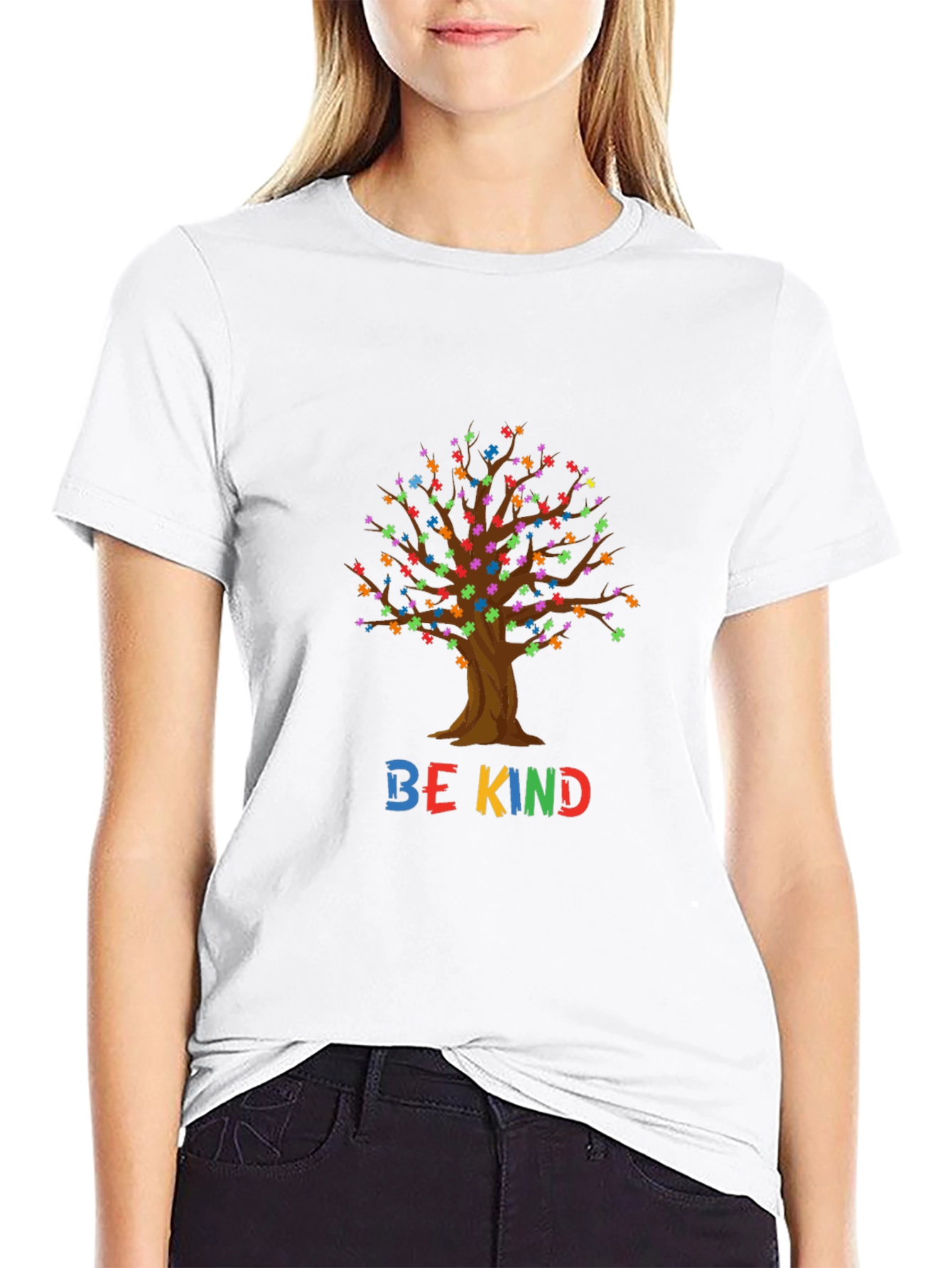 Be Kind Tree Puzzle Piece Graphic T-Shirt