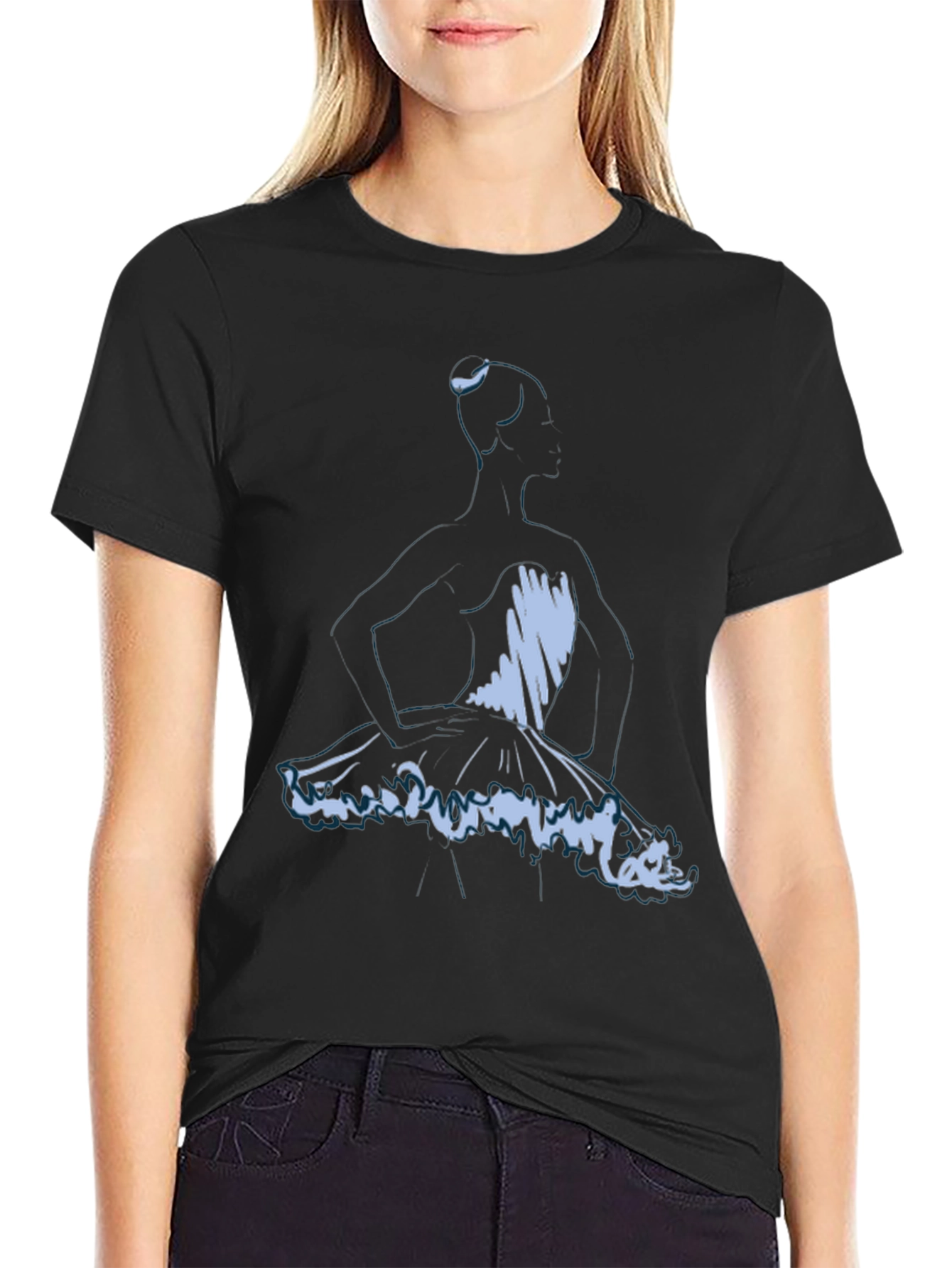 Ballerina Sketch Graphic Tee - Soft Black T-Shirt
