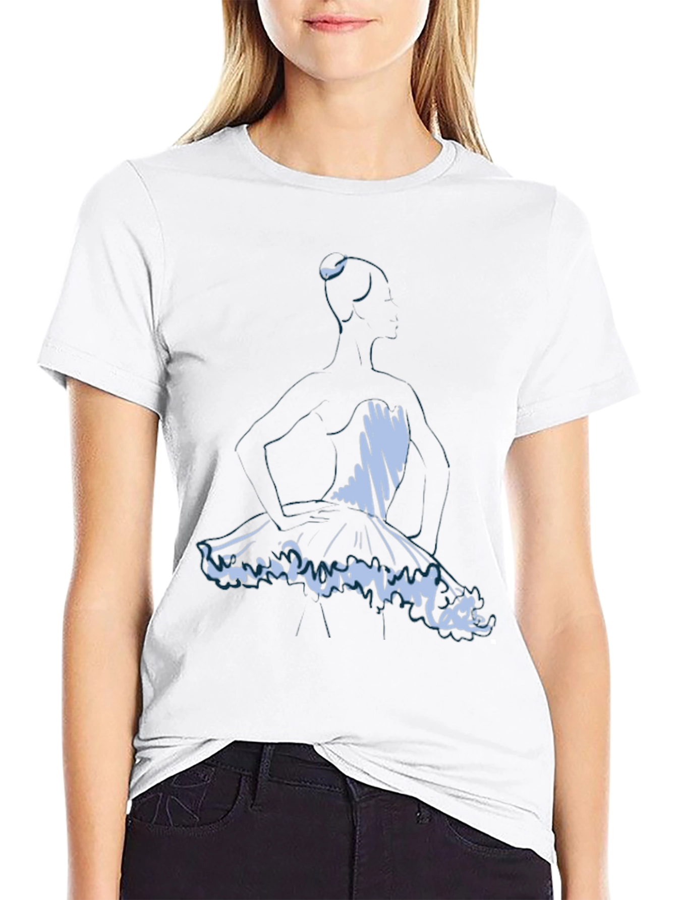 Ballerina Sketch Graphic Tee - Soft Black T-Shirt
