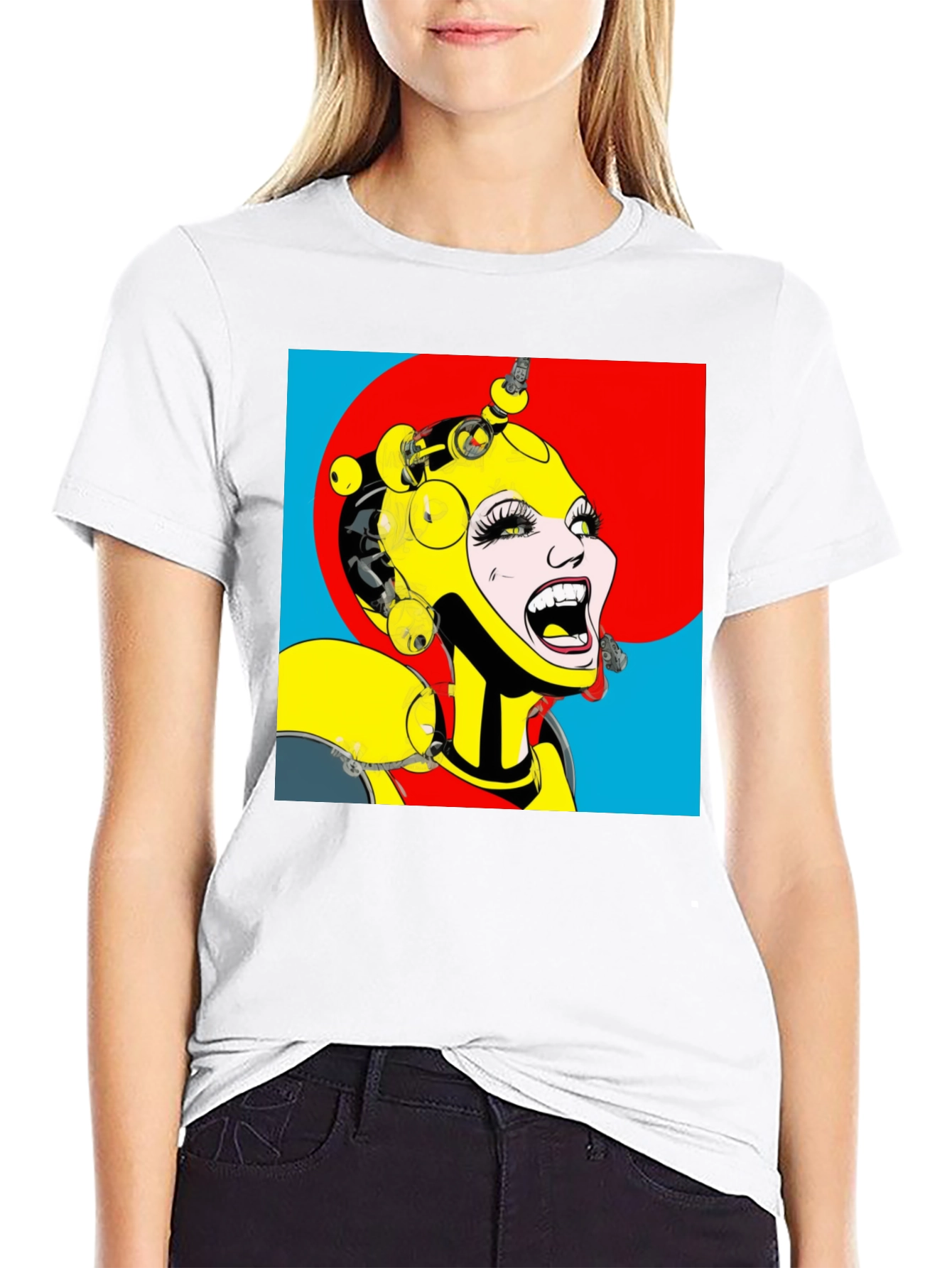 Pop Art Robot Woman Graphic T-Shirt