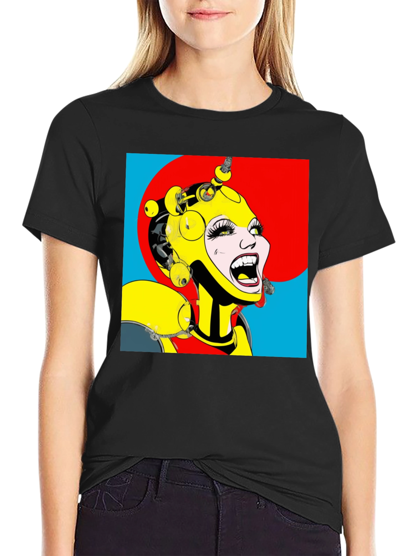 Pop Art Robot Woman Graphic T-Shirt