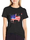 USA Flag Splatter Print Black T-Shirt