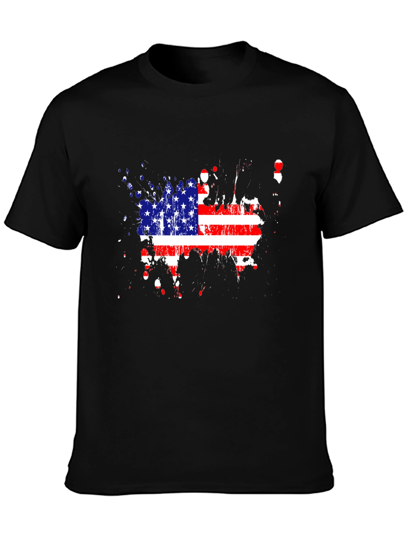 USA Flag Splatter Print Black T-Shirt