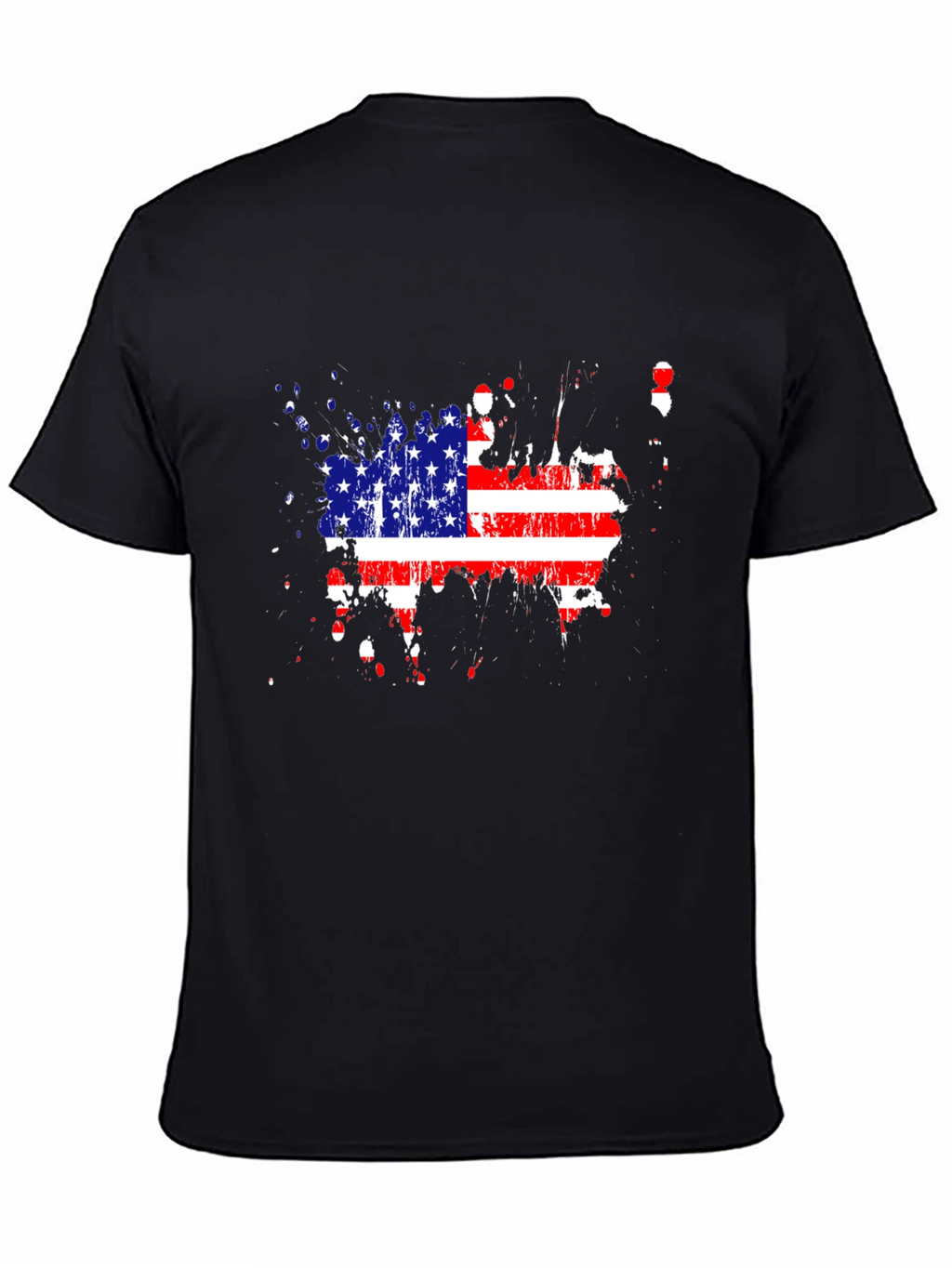 USA Flag Splatter Print Black T-Shirt