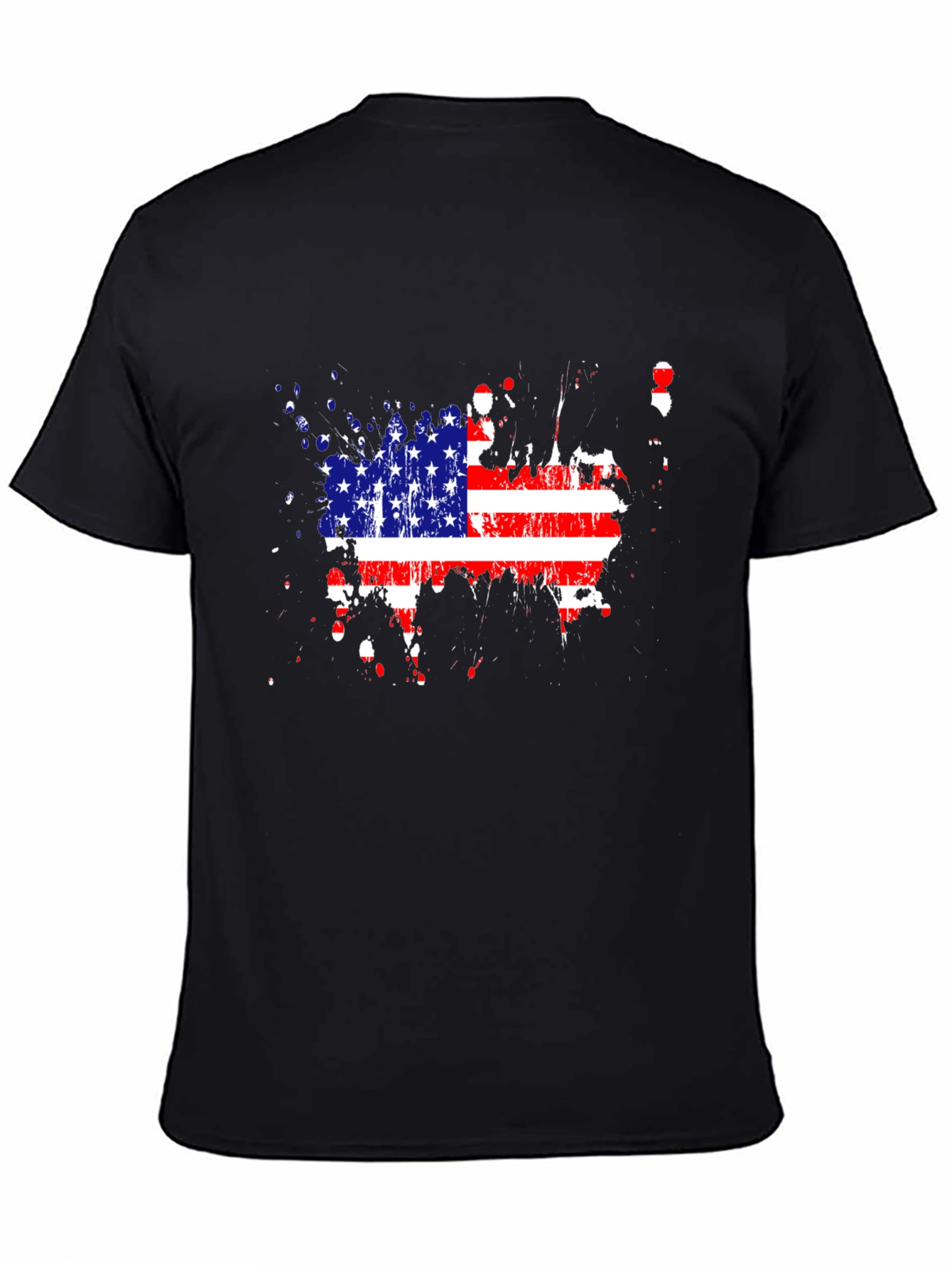 USA Flag Splatter Print Black T-Shirt