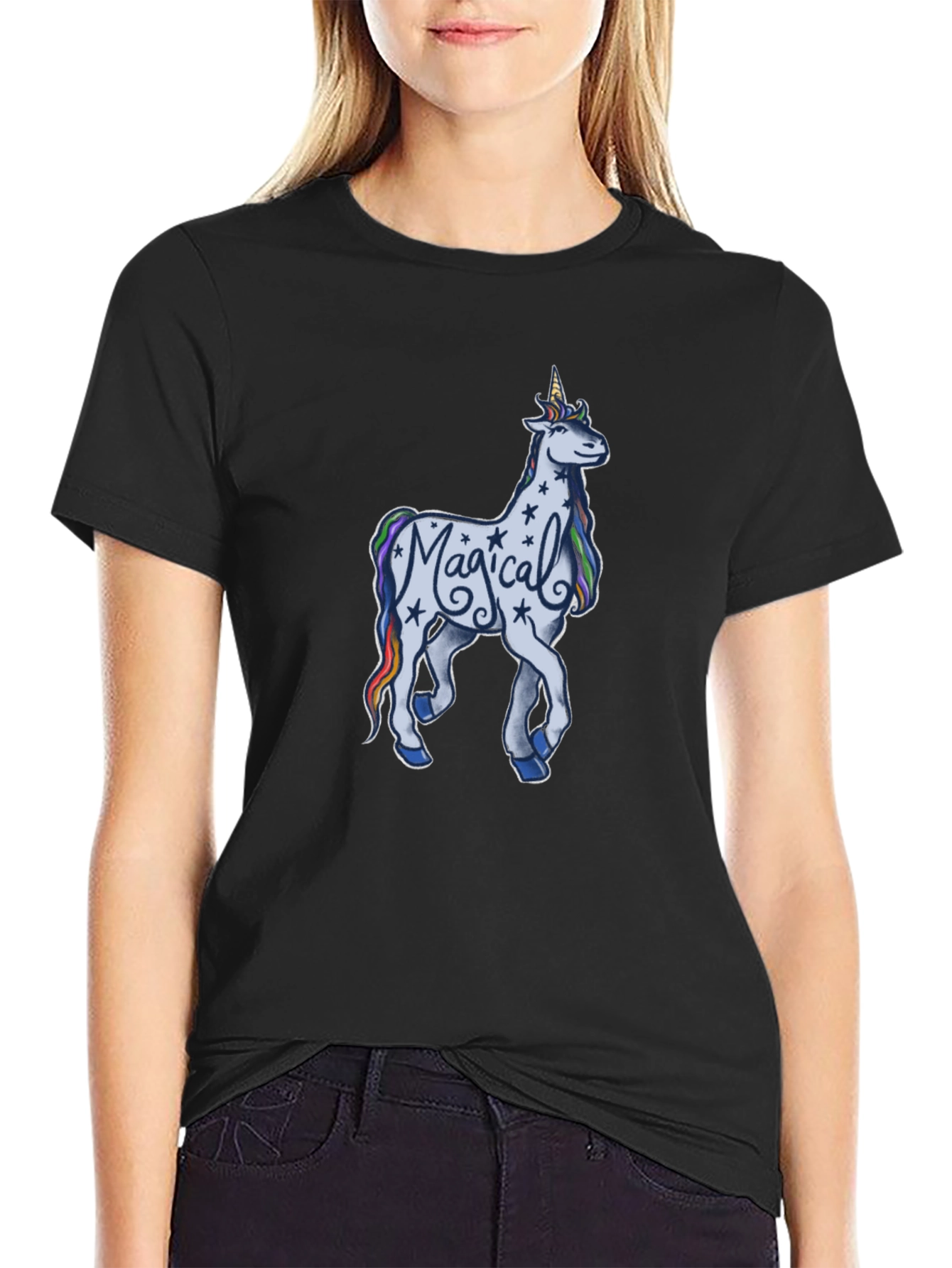 Magical Unicorn Graphic T-Shirt - Black Cotton Tee