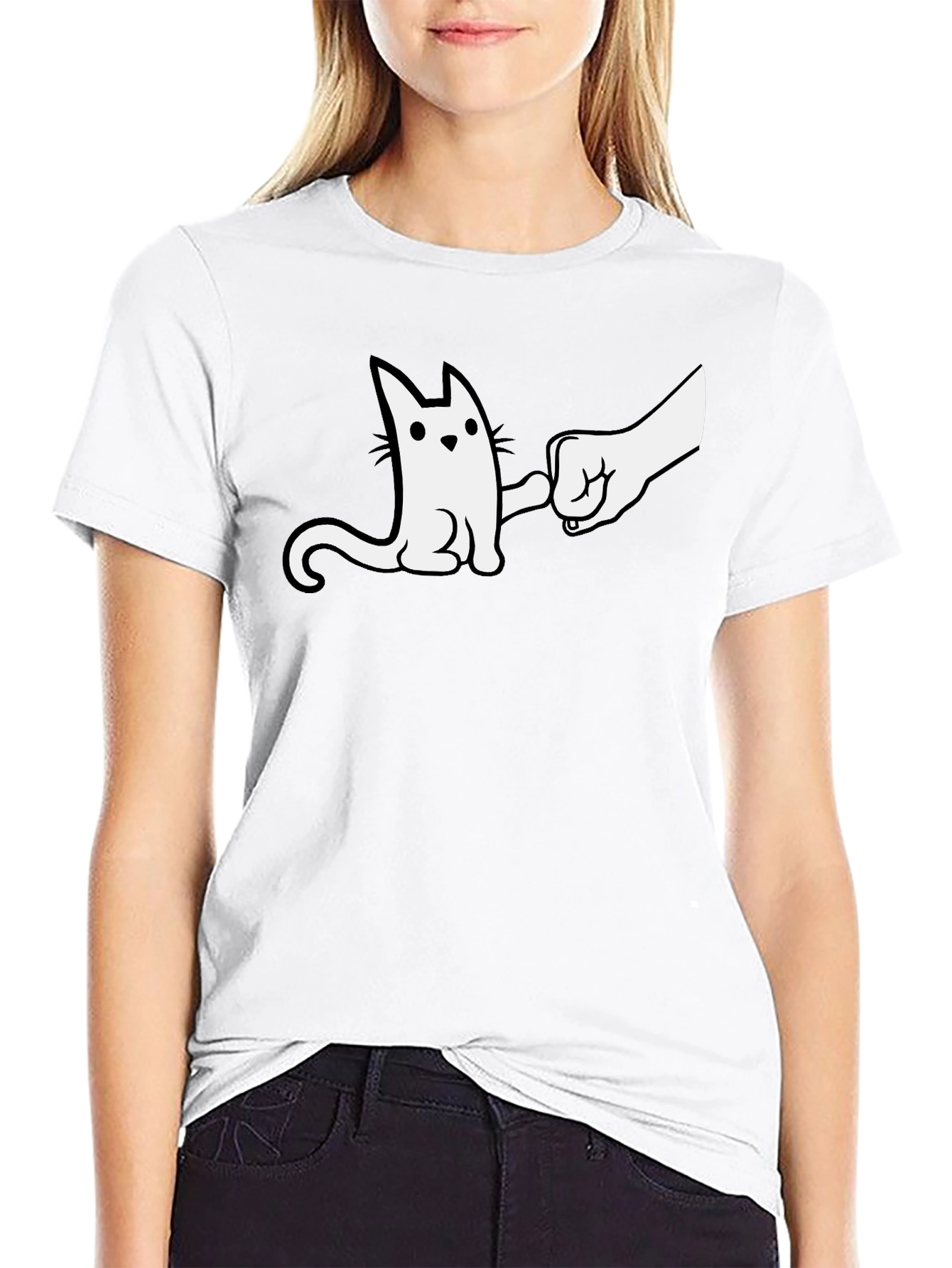 Cat Fist Bump Graphic T-Shirt - Cool & Casual