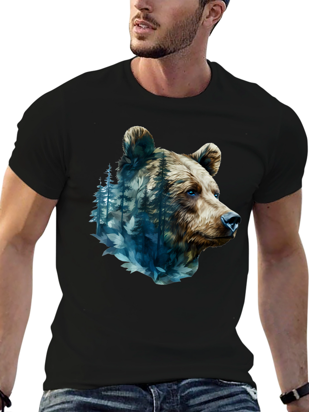 Bear Forest Graphic Black T-Shirt