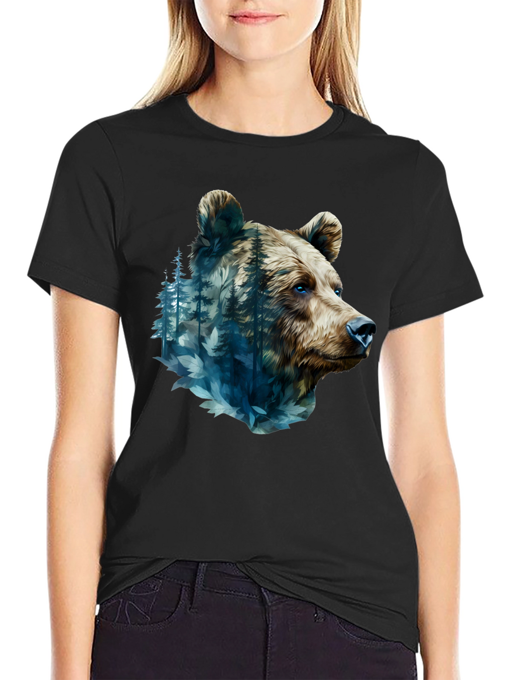 Bear Forest Graphic Black T-Shirt