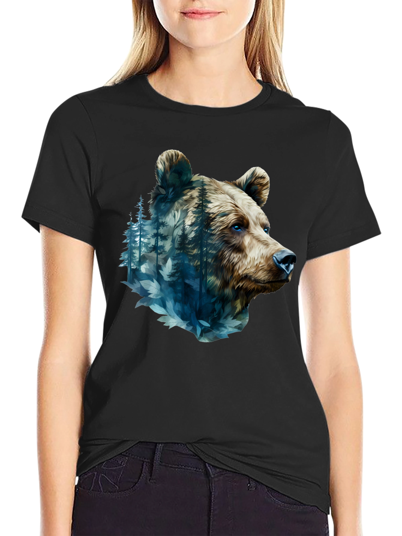Bear Forest Graphic Black T-Shirt