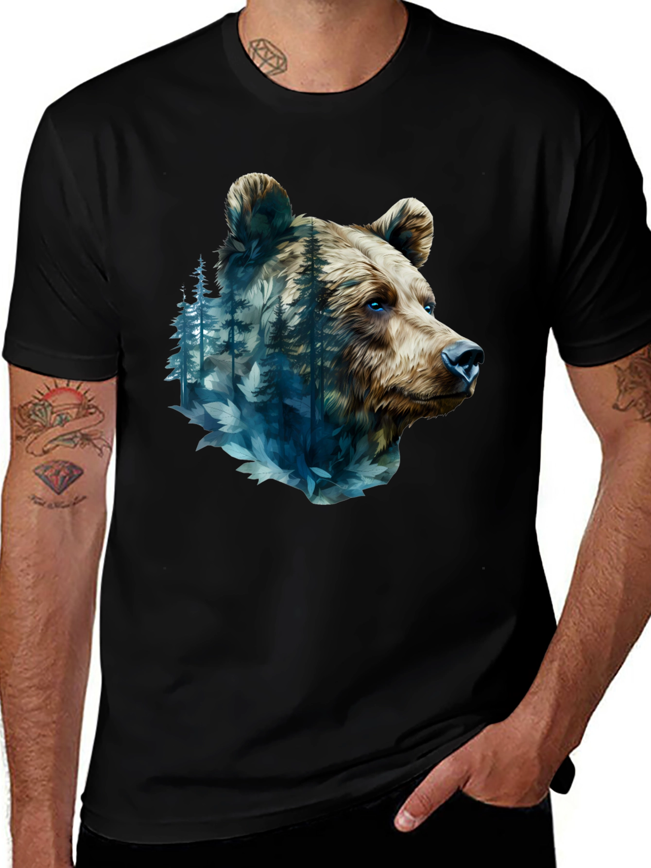 Bear Forest Graphic Black T-Shirt