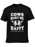 Cows Make Me Happy Graphic Tee - Black