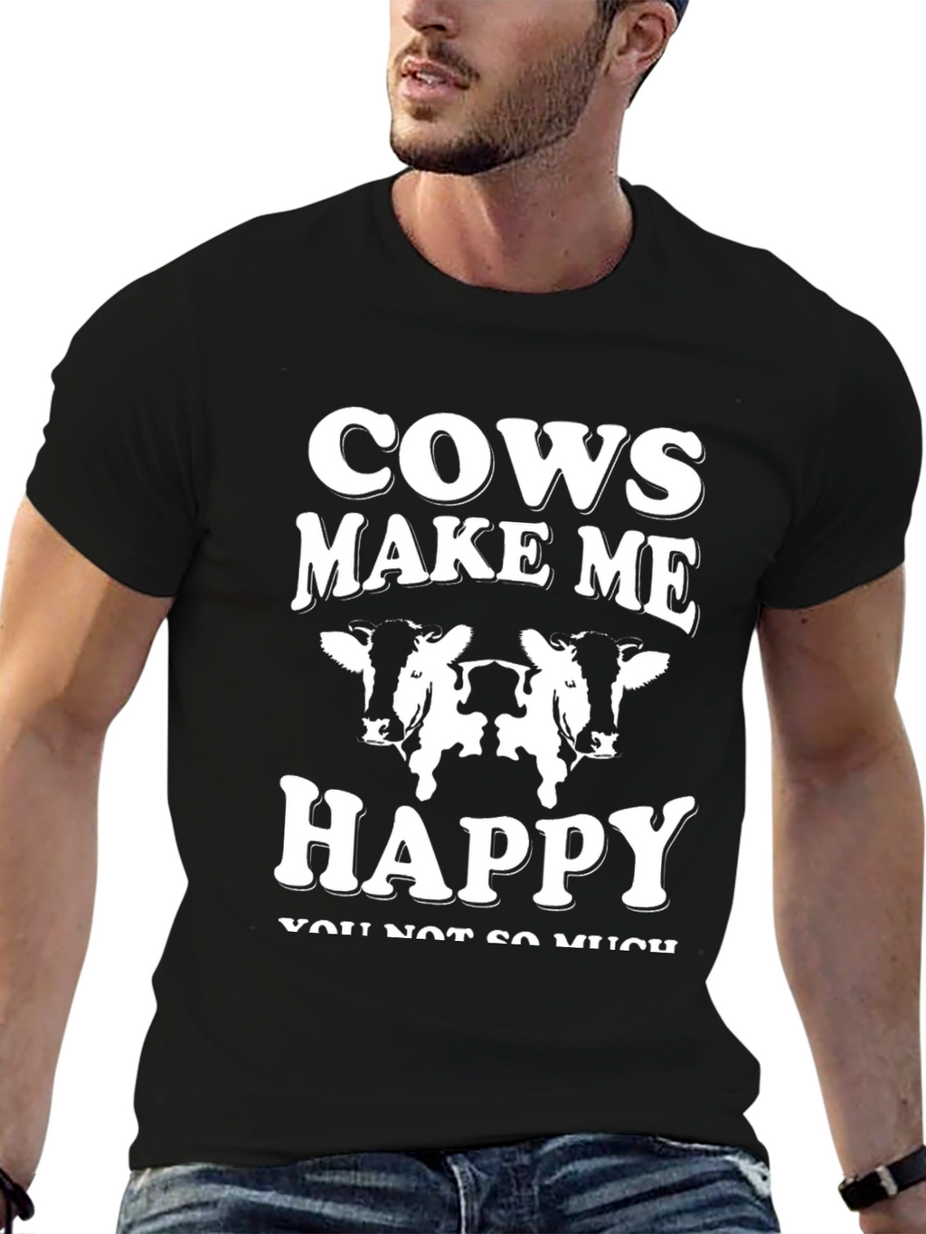 Cows Make Me Happy Graphic Tee - Black