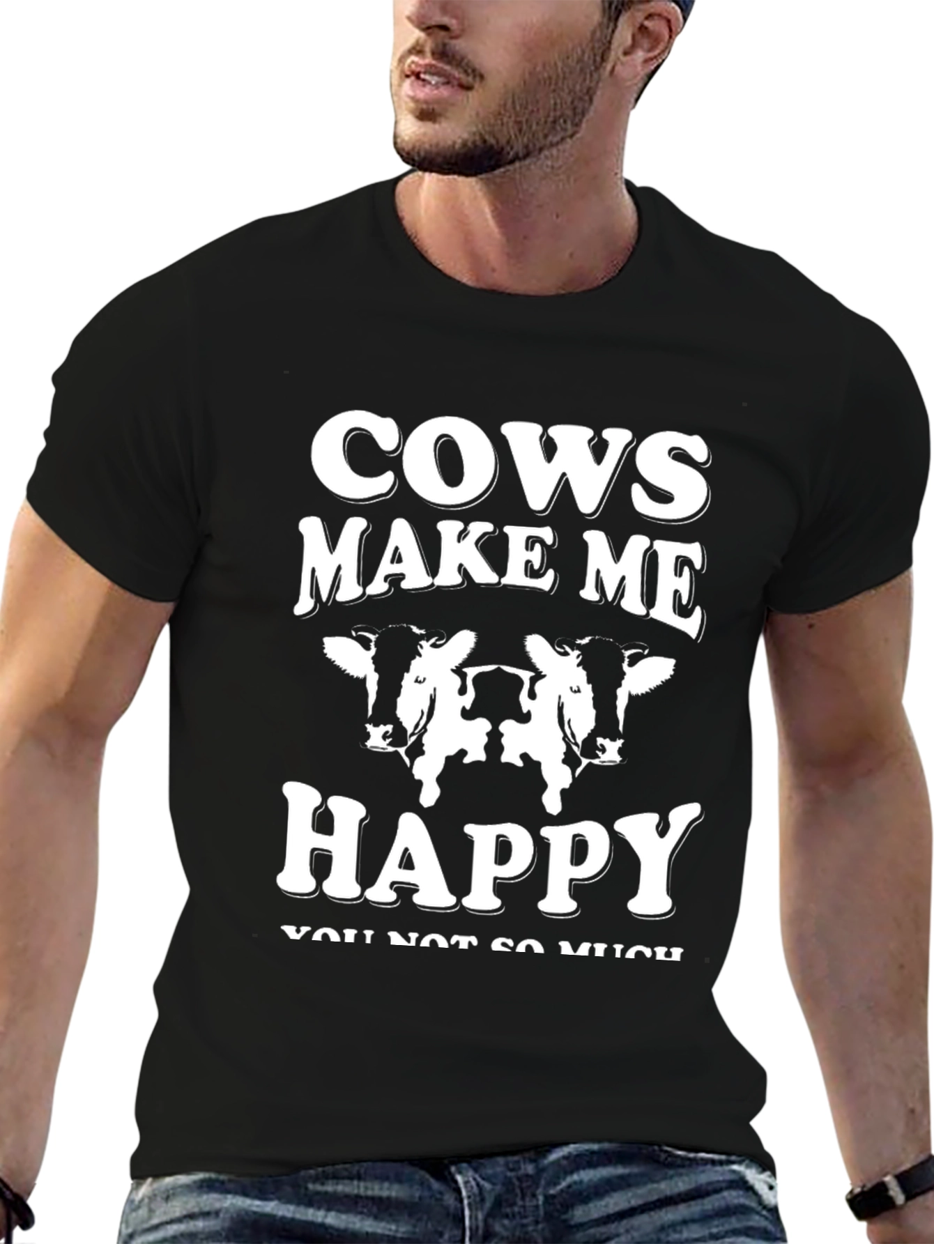 Cows Make Me Happy Graphic Tee - Black