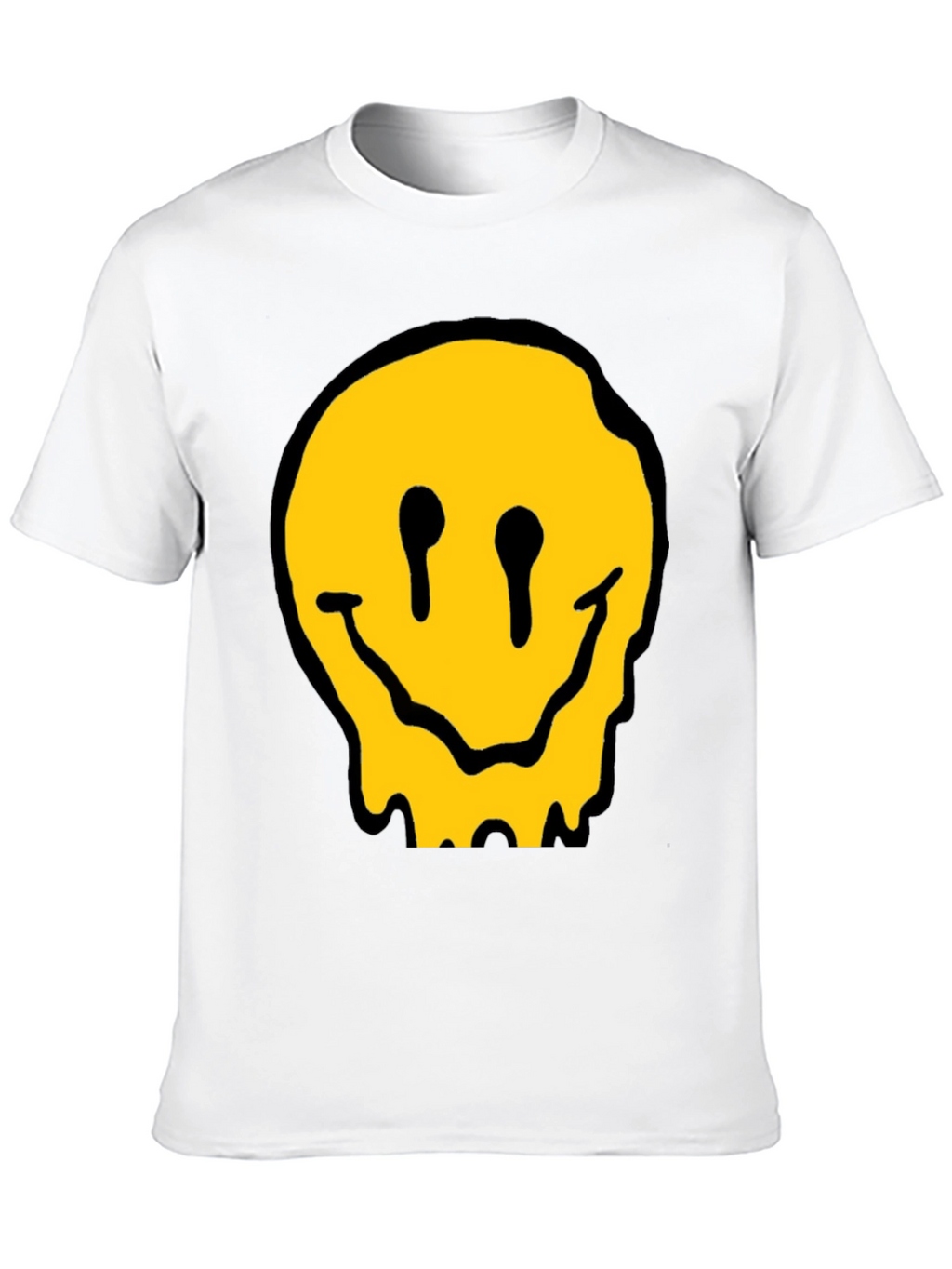Melting Smiley Face Black Cotton Graphic T-Shirt