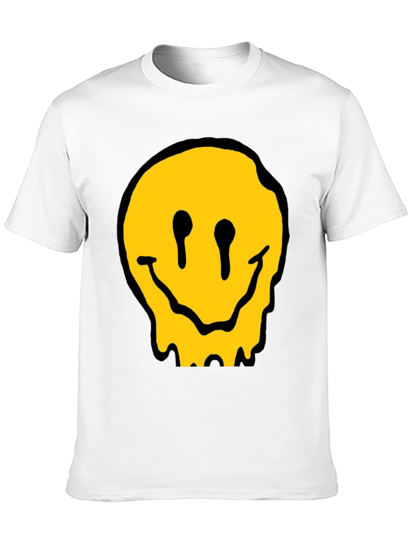 Melting Smiley Face Black Cotton Graphic T-Shirt