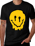 Melting Smiley Face Black Cotton Graphic T-Shirt