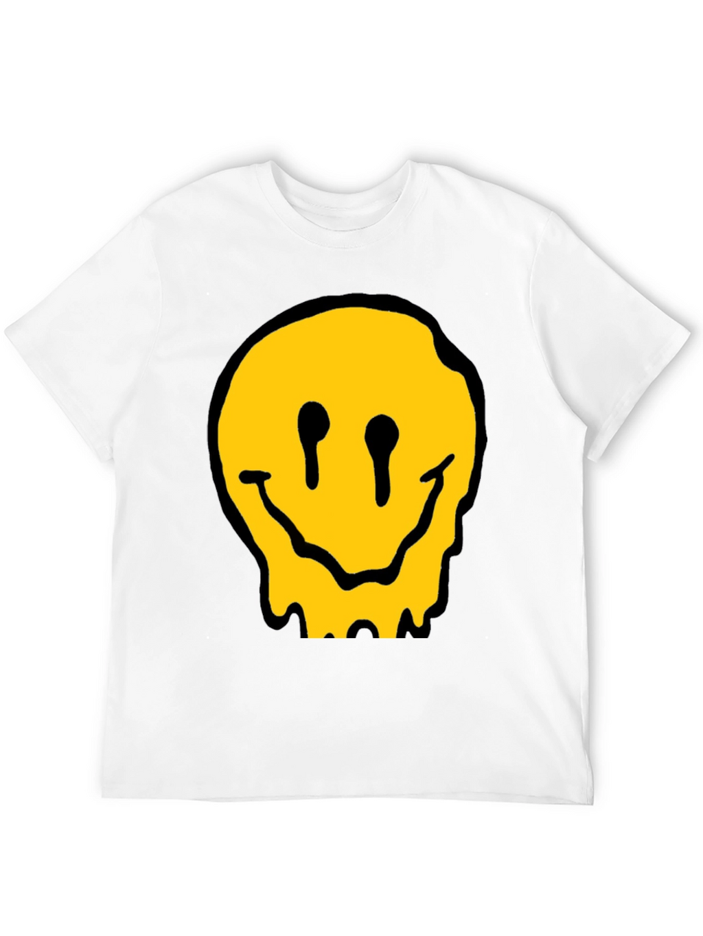 Melting Smiley Face Black Cotton Graphic T-Shirt