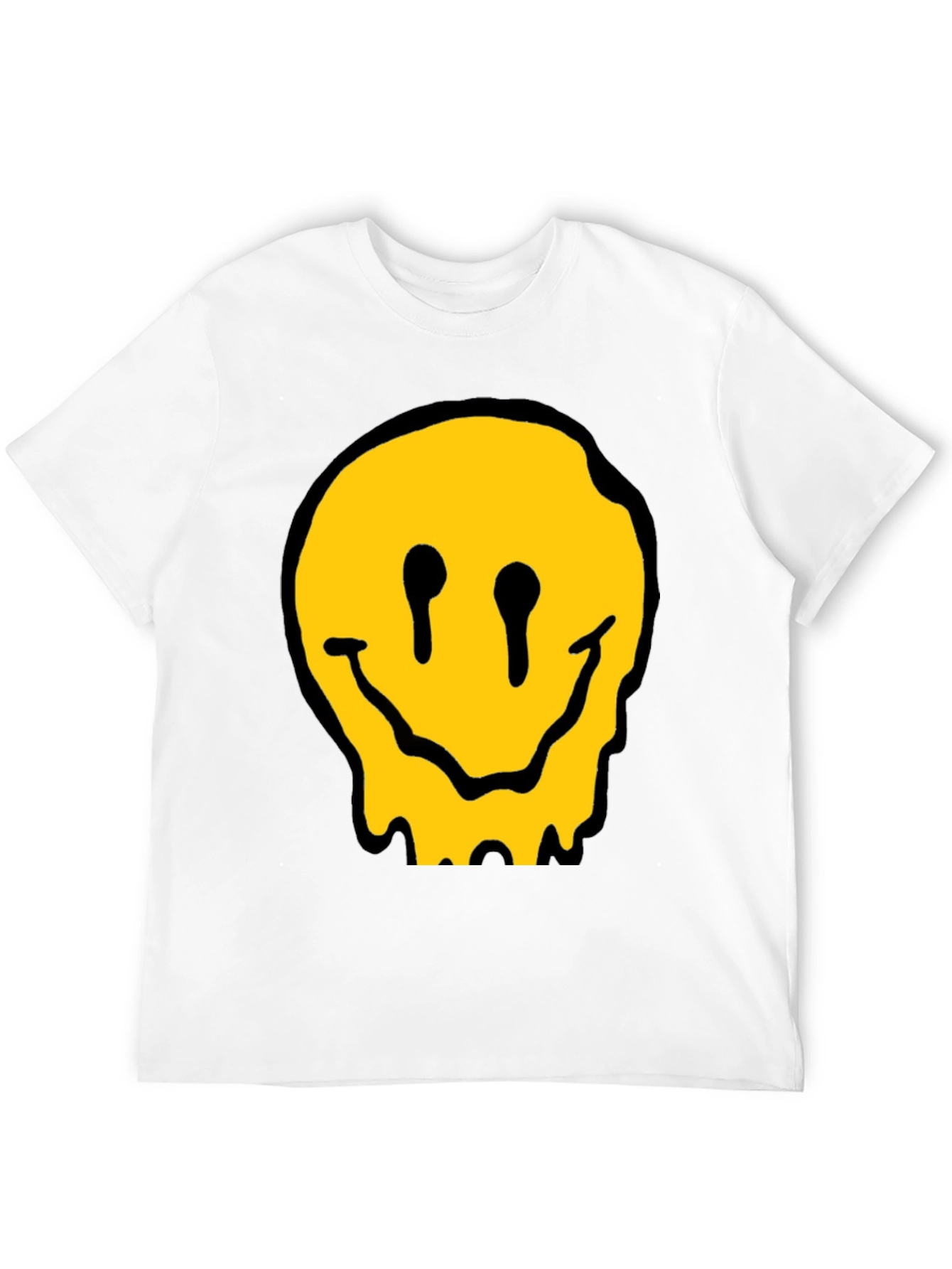 Melting Smiley Face Black Cotton Graphic T-Shirt