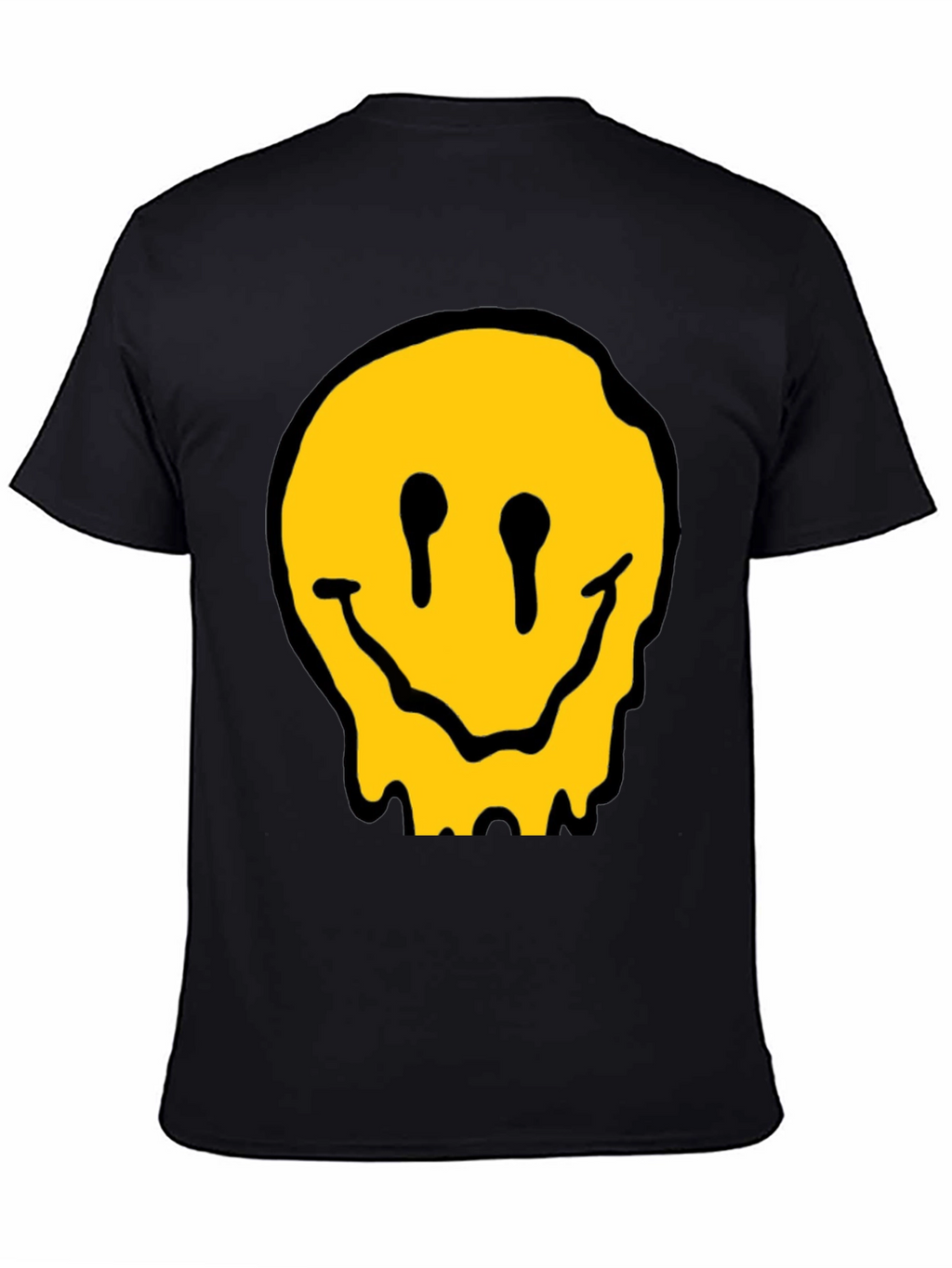 Melting Smiley Face Black Cotton Graphic T-Shirt