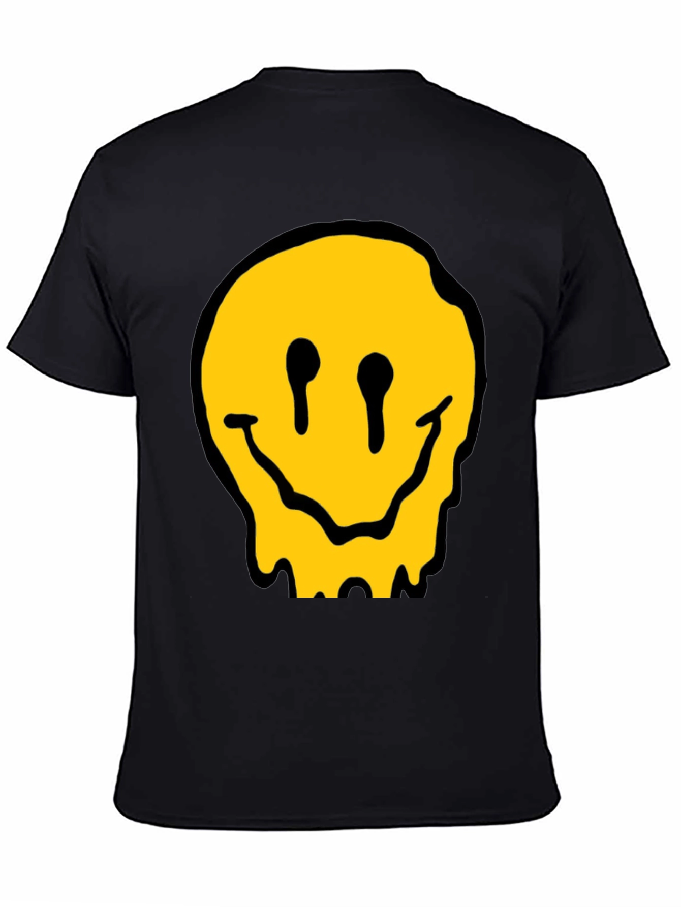 Melting Smiley Face Black Cotton Graphic T-Shirt