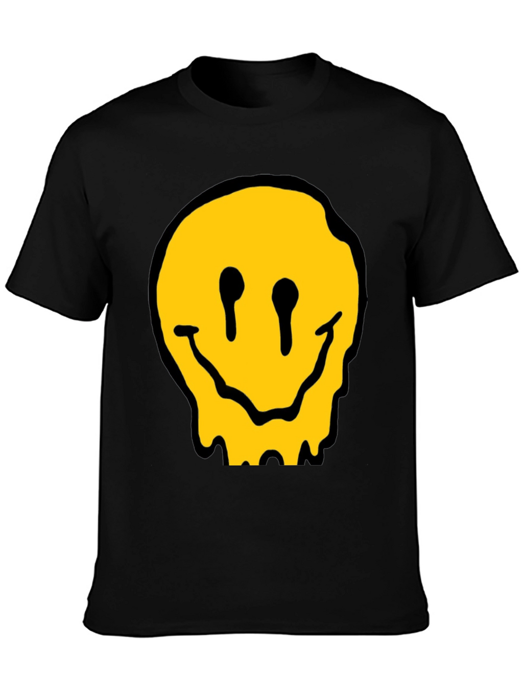 Melting Smiley Face Black Cotton Graphic T-Shirt
