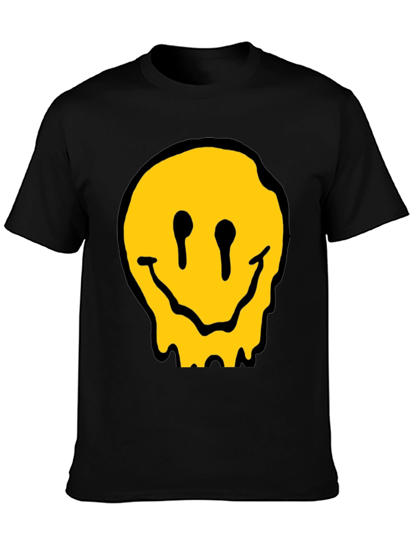 Melting Smiley Face Black Cotton Graphic T-Shirt