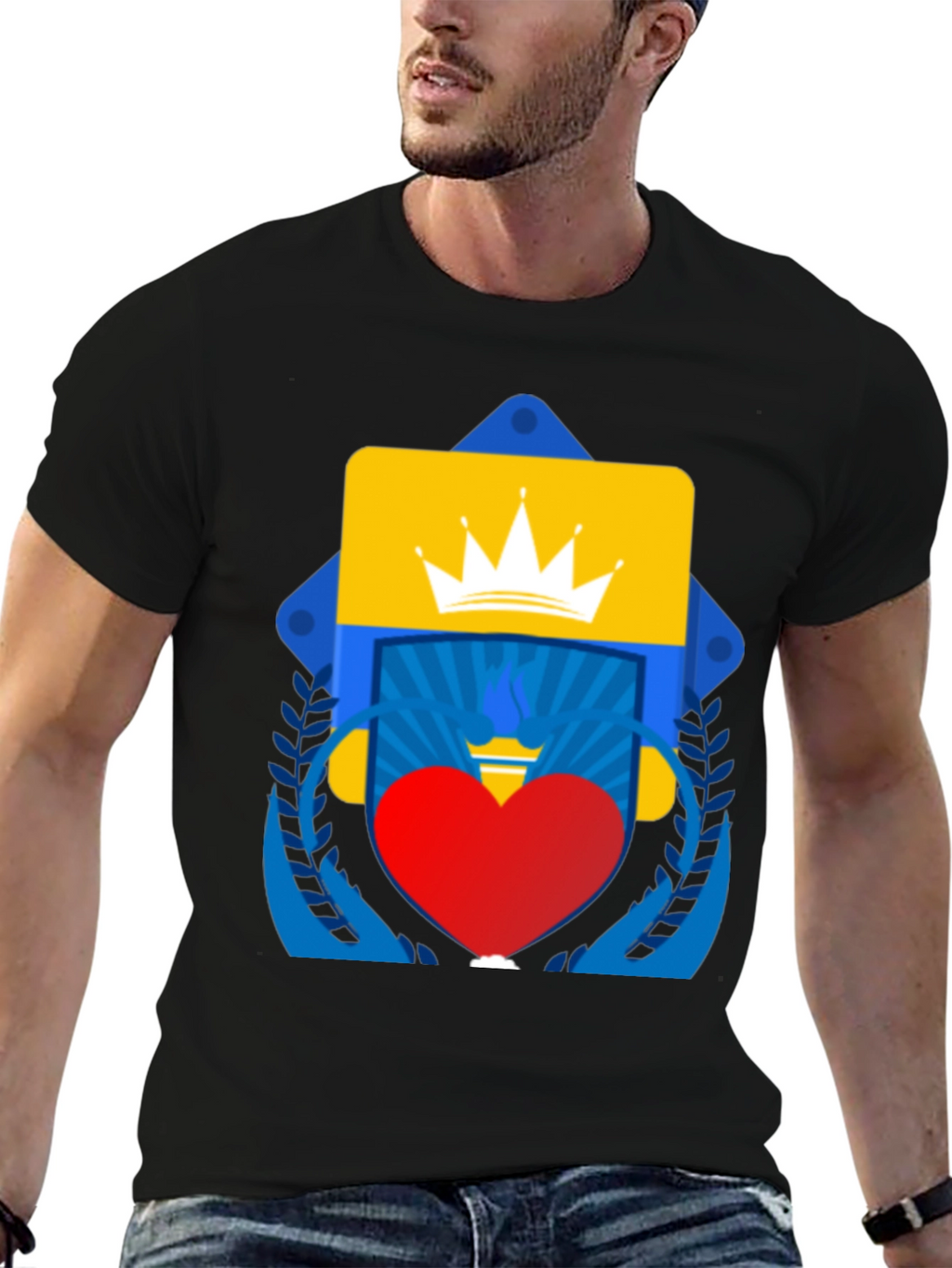 Graphic Tee: Crown Heart and Shield Design