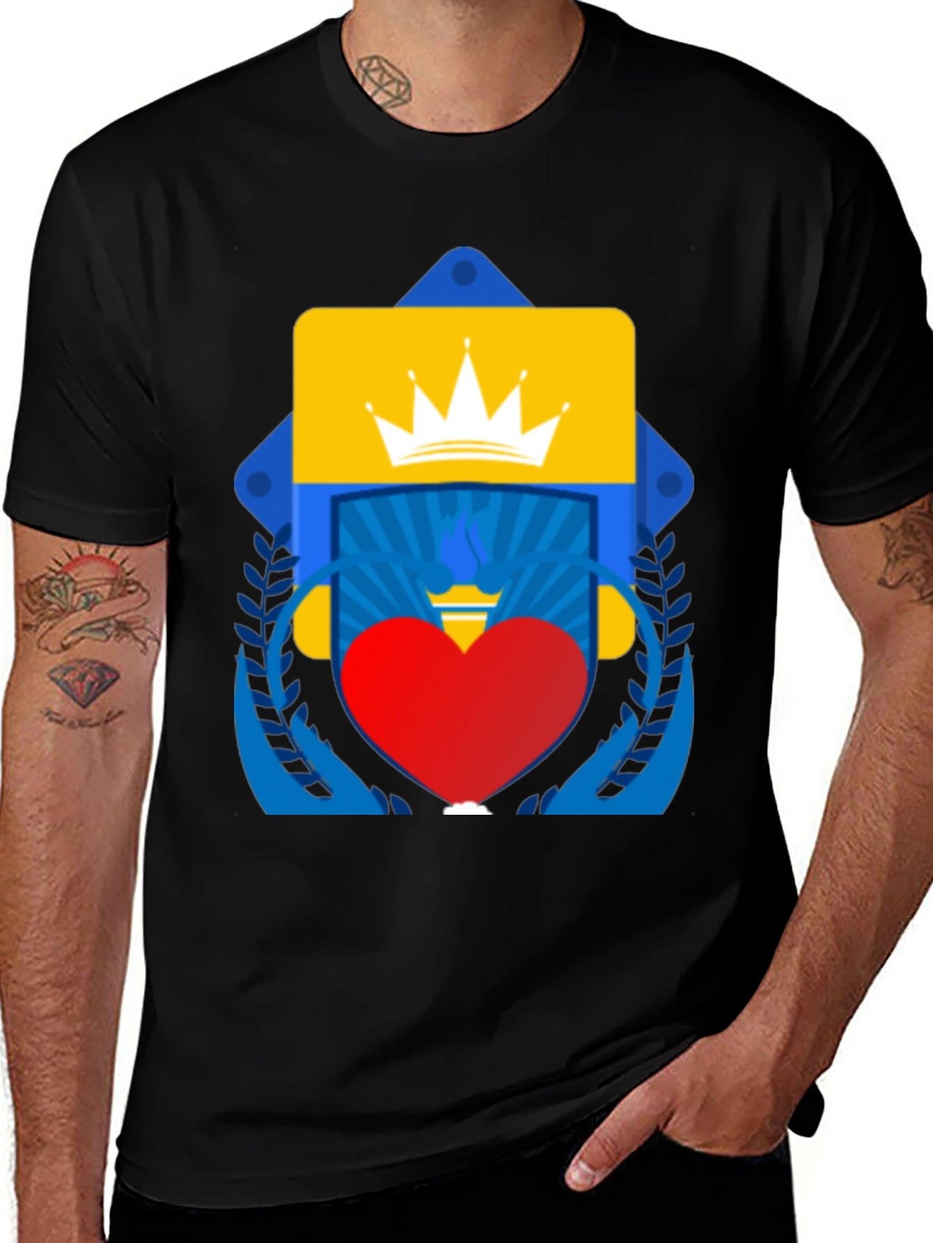 Graphic Tee: Crown Heart and Shield Design