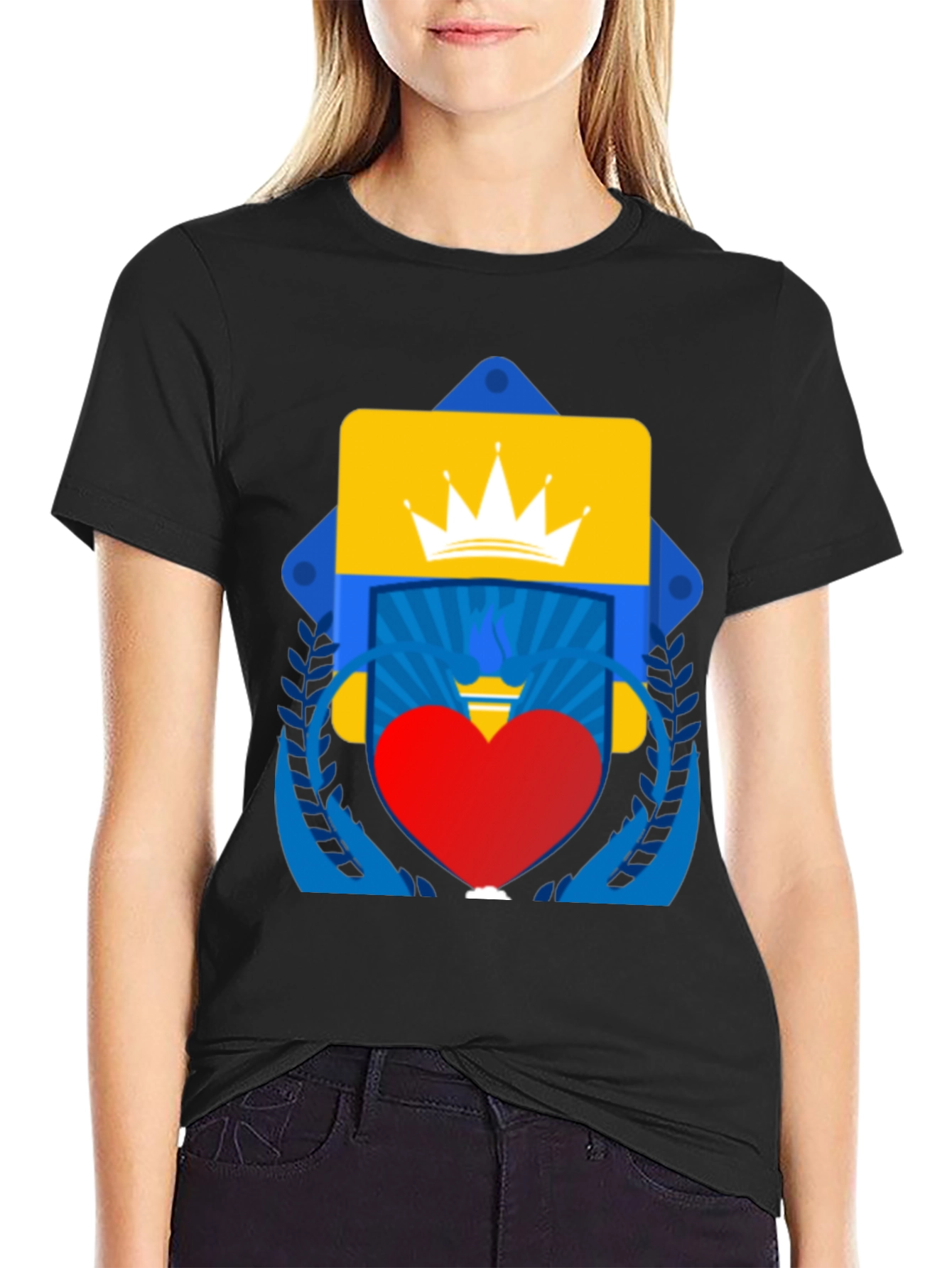 Graphic Tee: Crown Heart and Shield Design