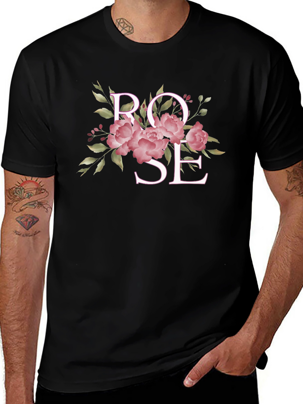 Rose Floral Graphic Black T-Shirt