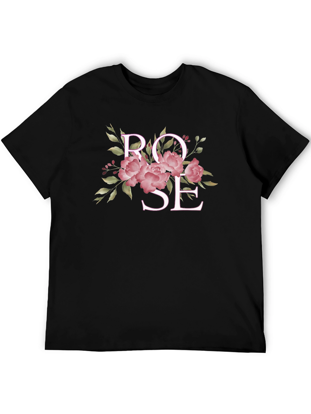 Rose Floral Graphic Black T-Shirt