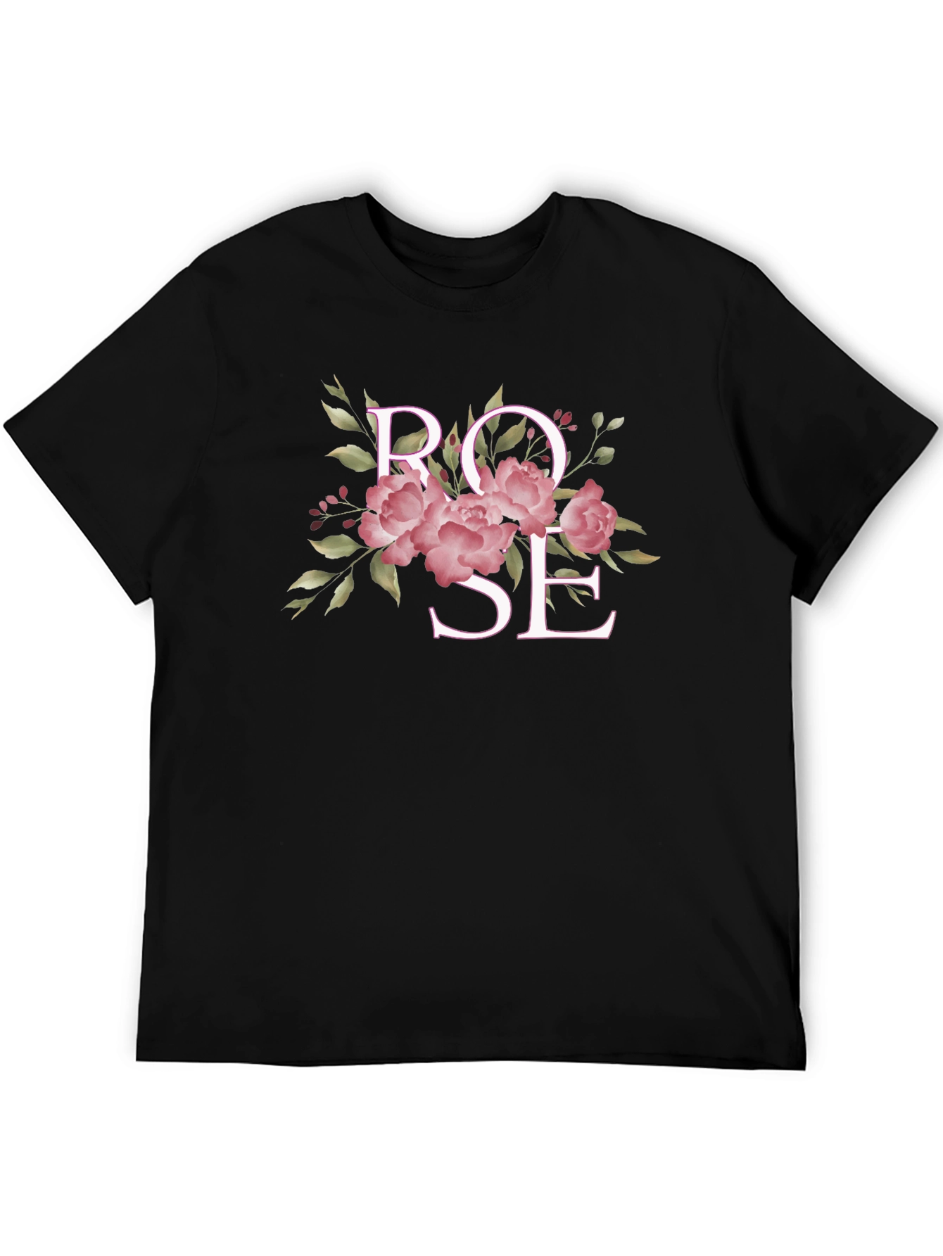 Rose Floral Graphic Black T-Shirt