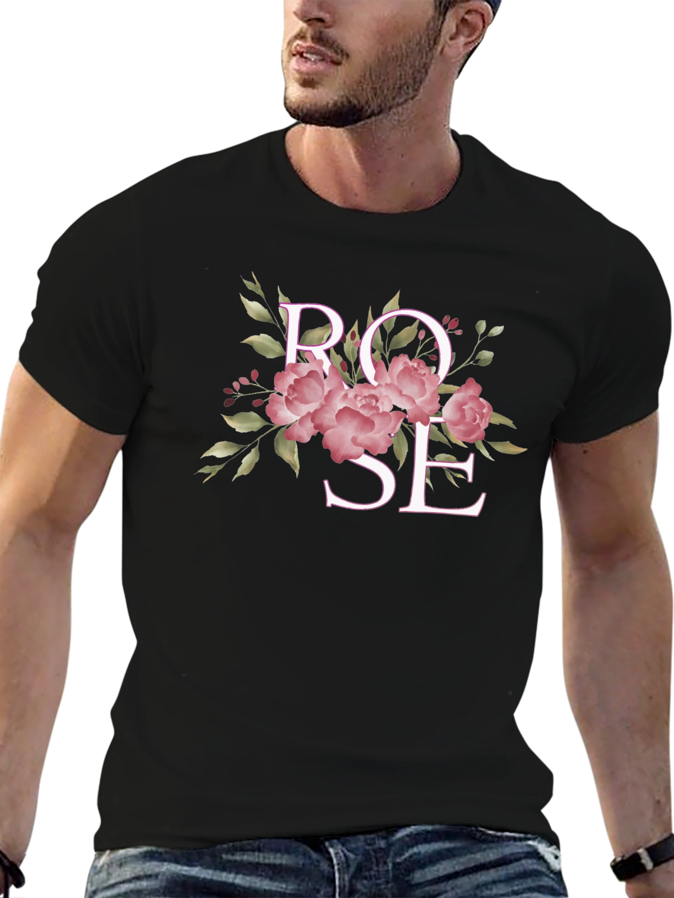 Rose Floral Graphic Black T-Shirt