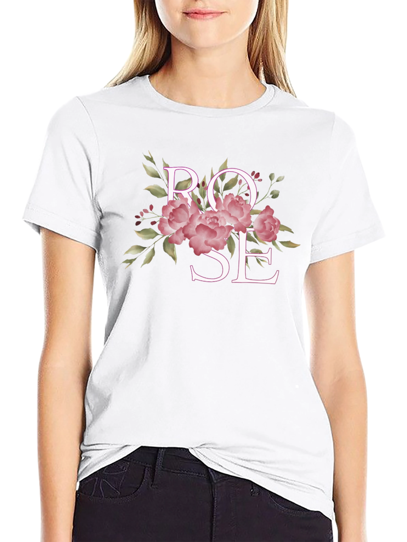 Rose Floral Graphic Black T-Shirt