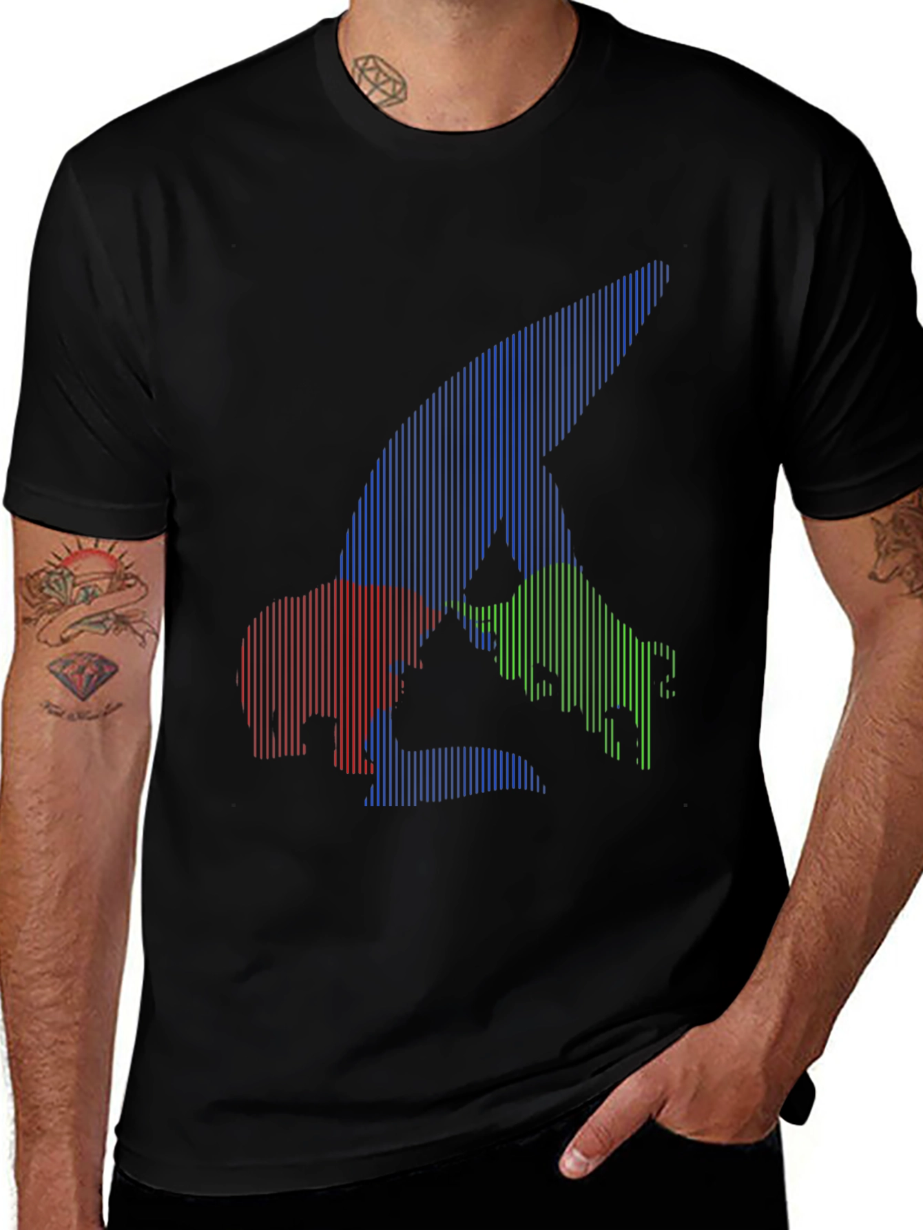 Bull Bear Shark Tee - Unique Striped Graphic