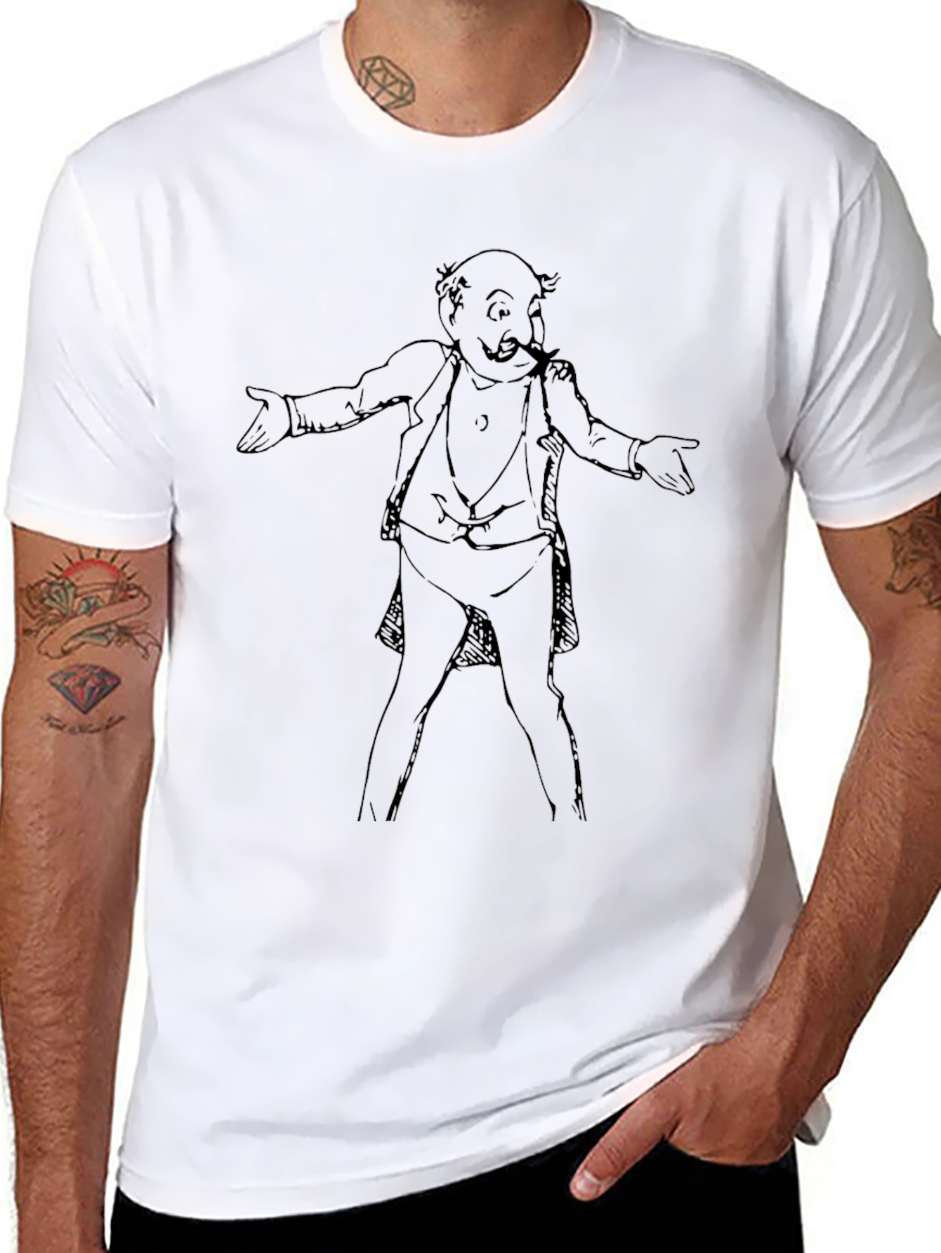 Cartoon Man Graphic Tee - Black Cotton T-Shirt