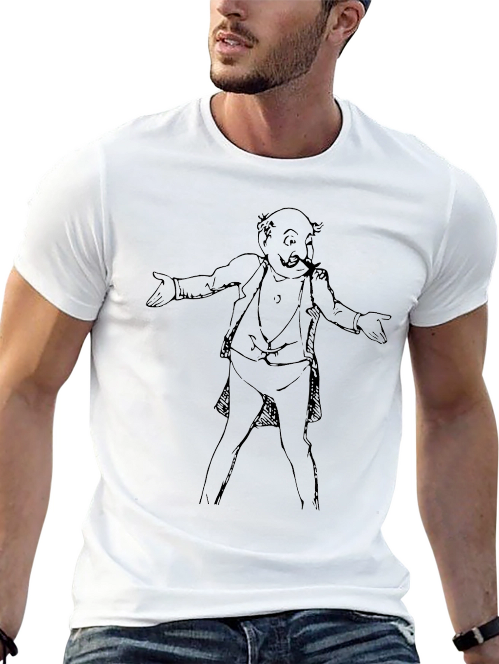 Cartoon Man Graphic Tee - Black Cotton T-Shirt